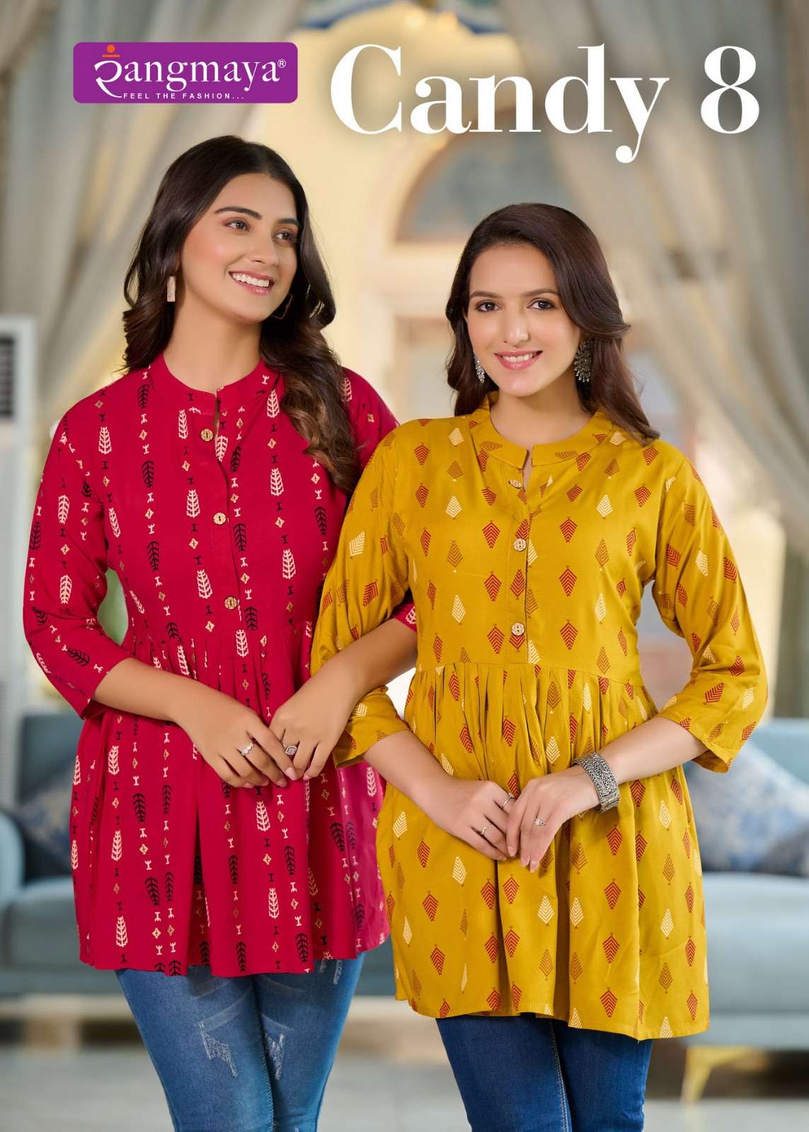 CANDY VOL-8 BY RANGMAYA 801 TO 808 SERIES RAYON PRINT WORK TUNICS