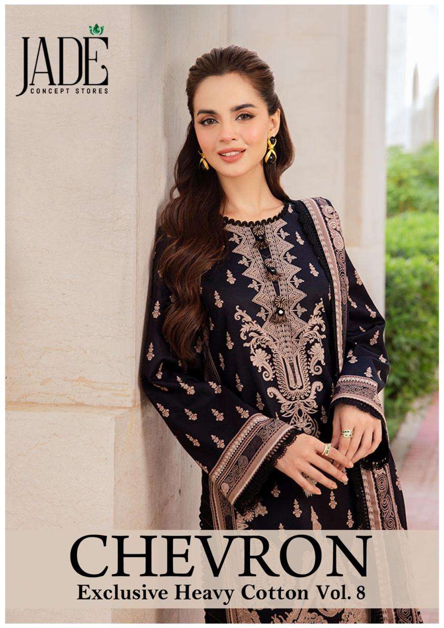 CHEVROM VOL-8 BY JADE 71 TO 76 SERIES PURE HEAVY LAWN COTTON PRINT PAKISTANI DRESSES