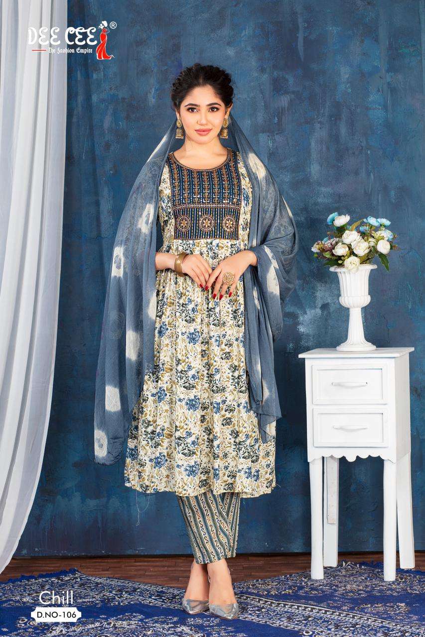 CHILL BY DE CEE 101 TO 106 SERIES RAYON FOIL PRINT WORK READYMADE DRESSES