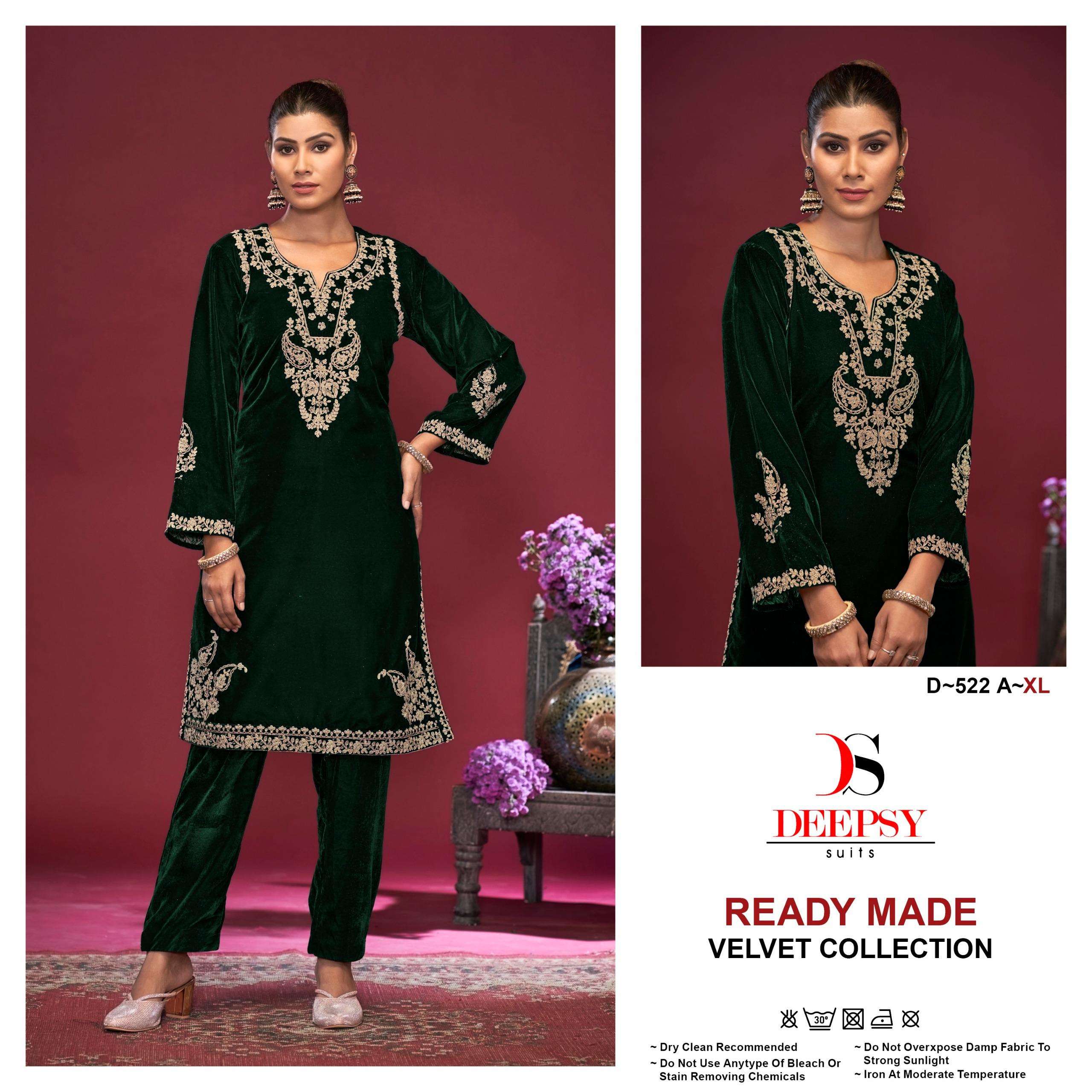 D-522 COLOURS BY DEEPSY SUITS 522-A TO 522-D SERIES VELVET HEAVY WORK CO-ORD SET