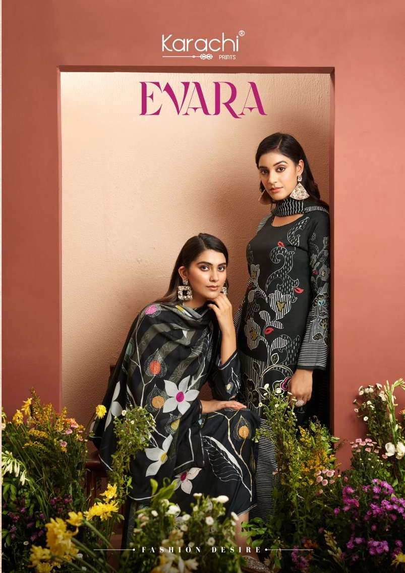 EVARA BY KARACHI PRINTS 5401 TO 5404 SERIES PURE MUSLIN PRINT HANDWORK DRESSES