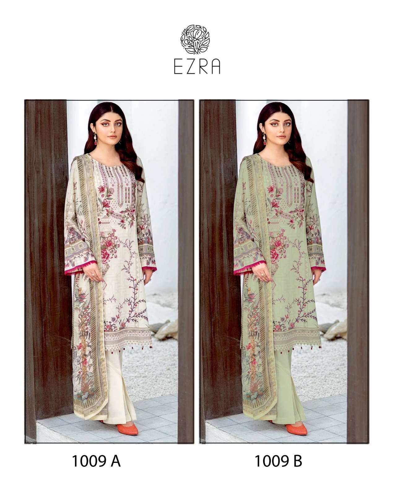 EZRA 1009 NX BY AQSAWHOLESALE PURE COTTON PRINT WORK PAKISTANI DRESSES