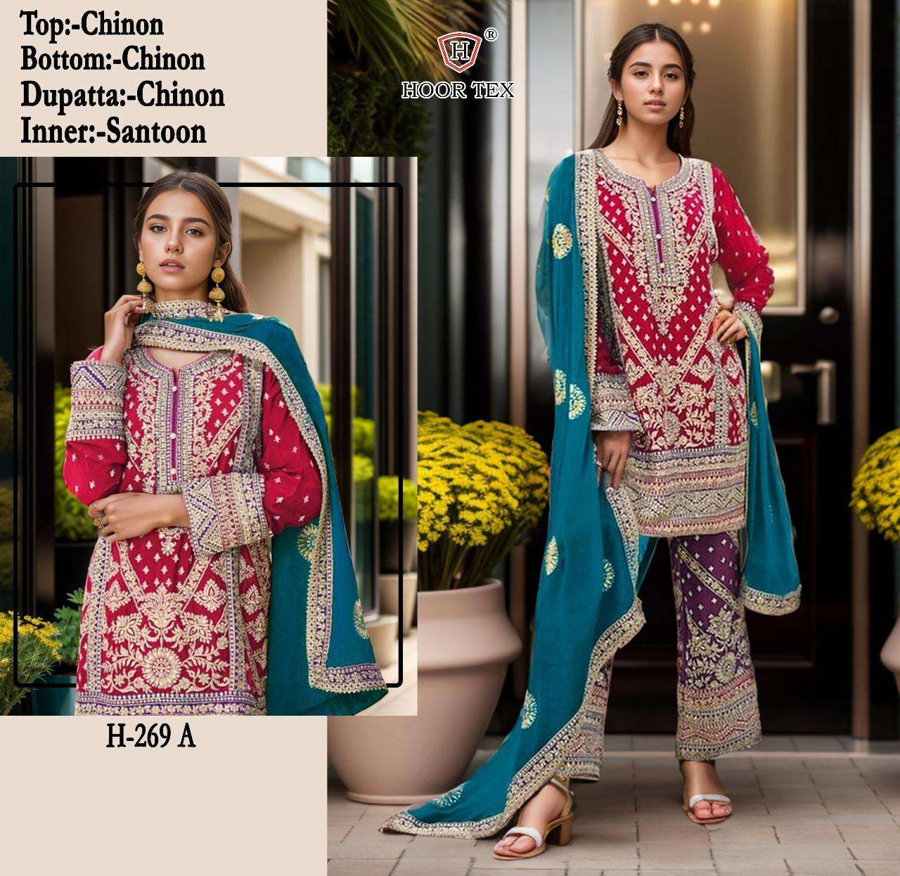 H-269 COLOURS BY HOOR TEX 269-A TO 269-C SERIES HEAVY CHINON EMBROIDERY WORK DRESSES