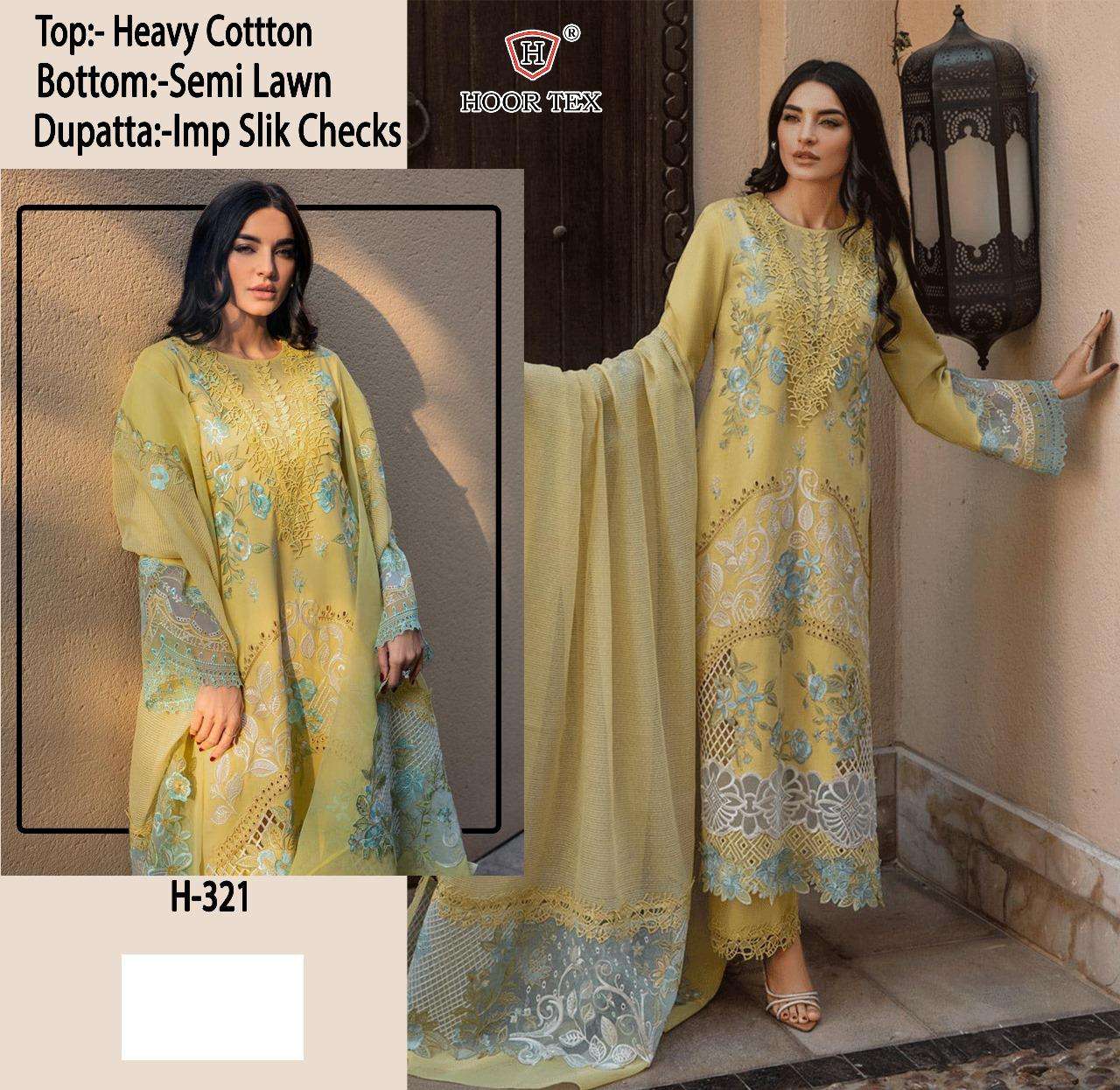 H-321 HIT DESGIN BY HOOR TEX HEAVY COTTON EMBROIDERY WORK PAKISTANI DRESS