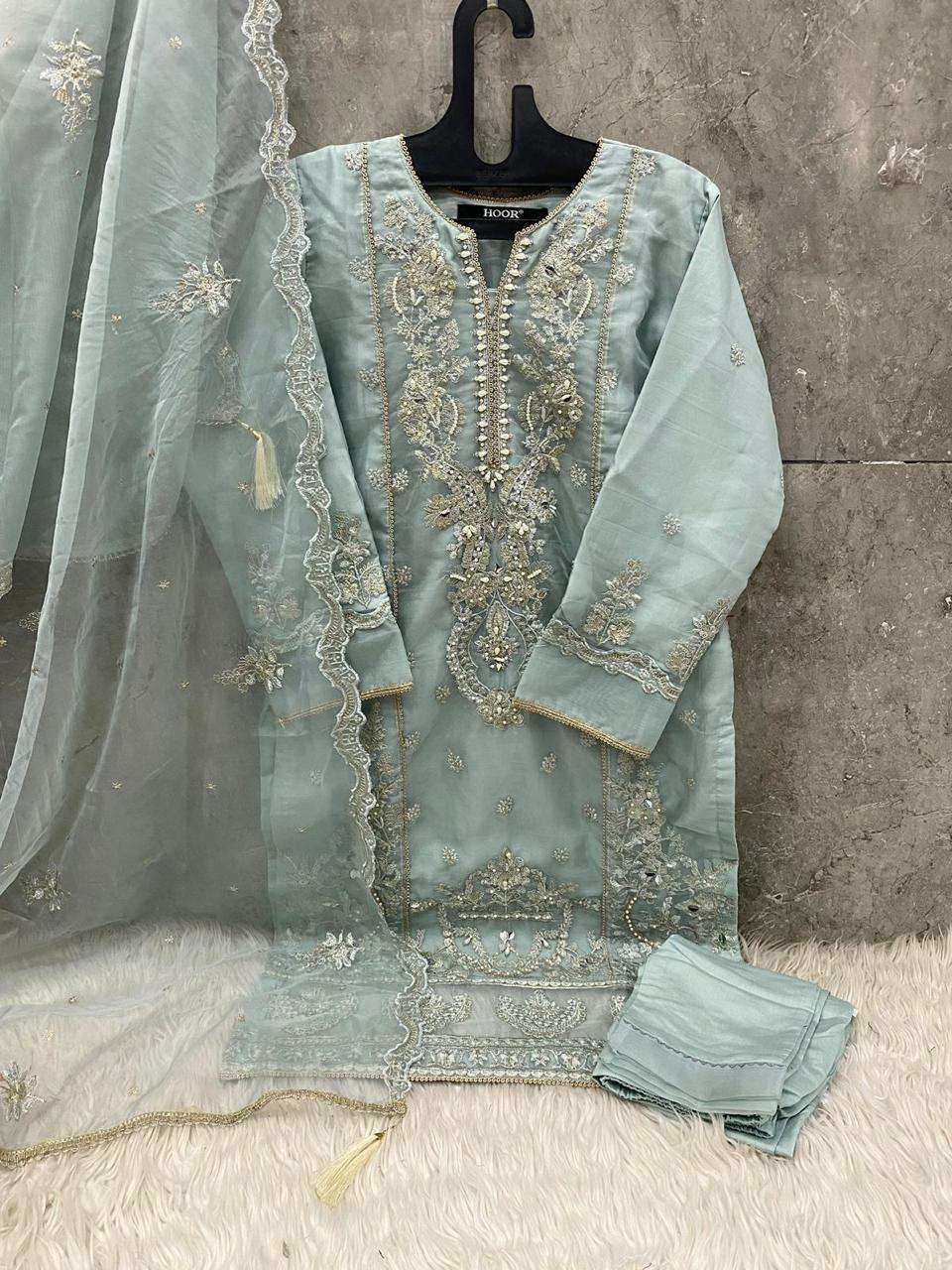 HF-45 COLOURS BY HOOR TEX ORGANZA EMBROIDERY WORK READYMADE PAKISTANI DRESSES