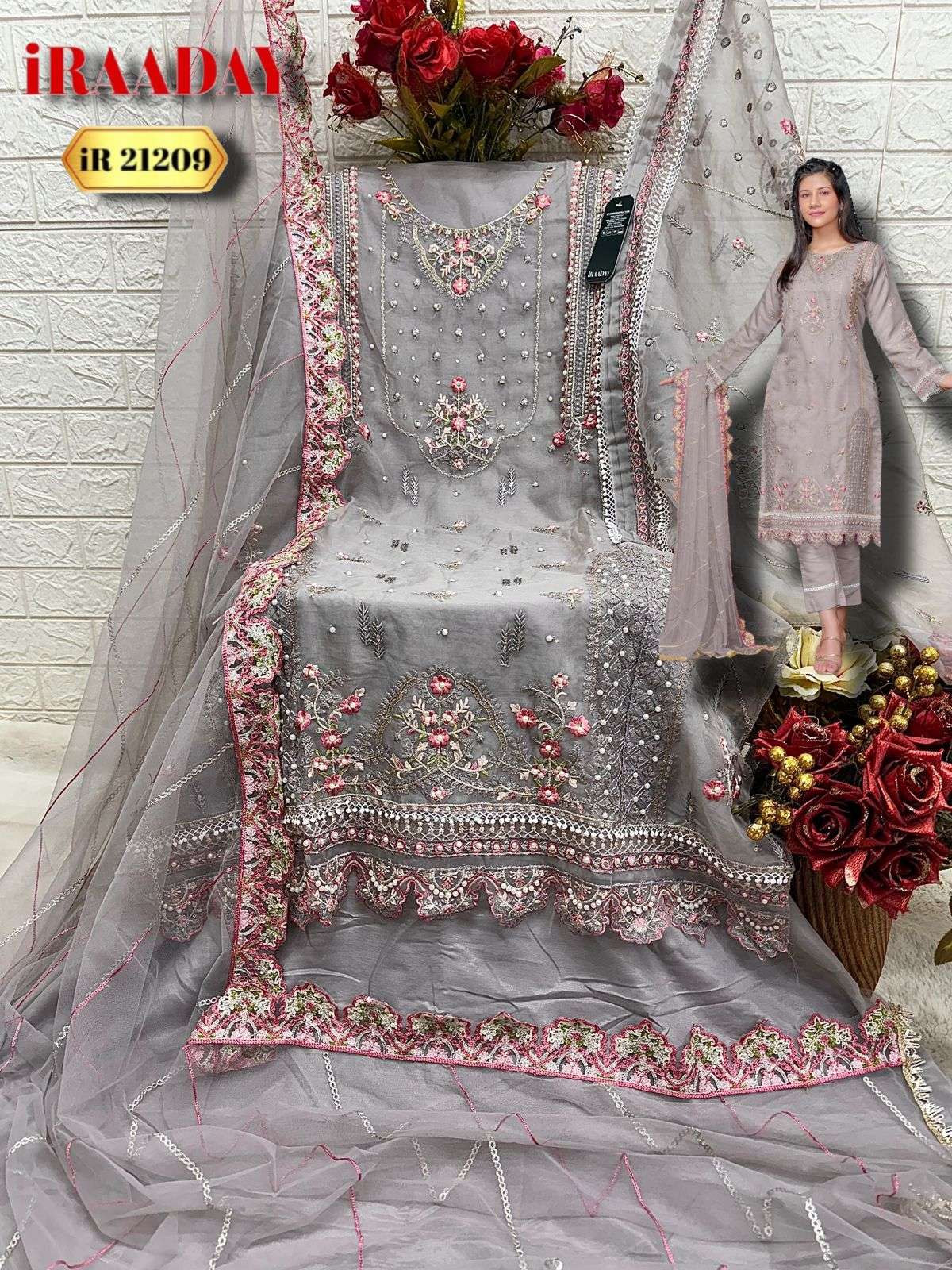 IRAADAY 21209-A TO 21209-C SERIES BY FEPIC ORGAZNA EMBROIDERY WORK PAKISTANI DRESSES