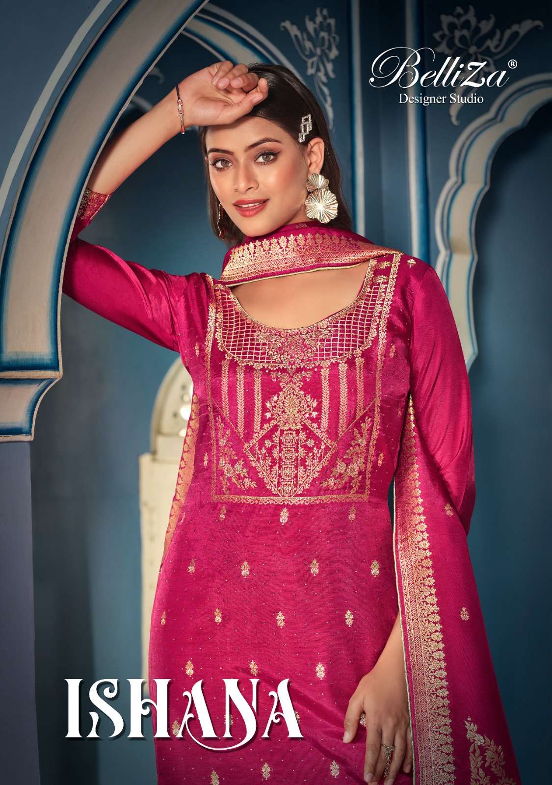 ISHANA BY BELLIZA 758-001 TO 758-006 SERIES PURE VISCOSE DOLA JACQUARD WORK DRESSES