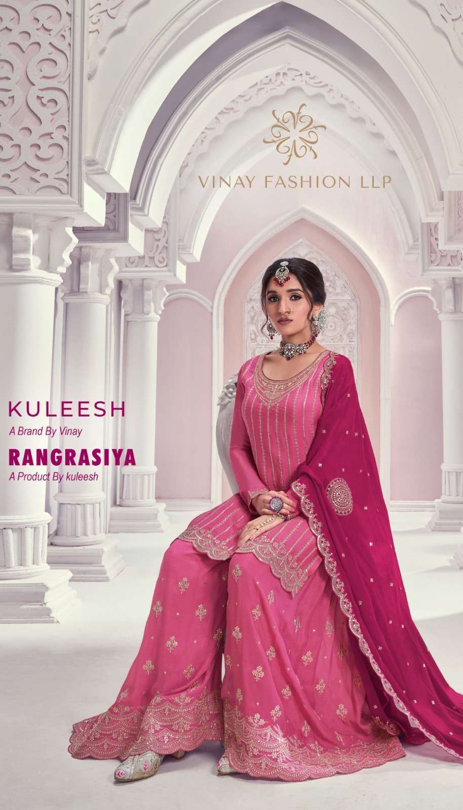 KULEESH RANGRASIYA BY VINAY FASHION 69541 TO 69546 SERIES CHINON EMBROIDERY WORK DRESSES