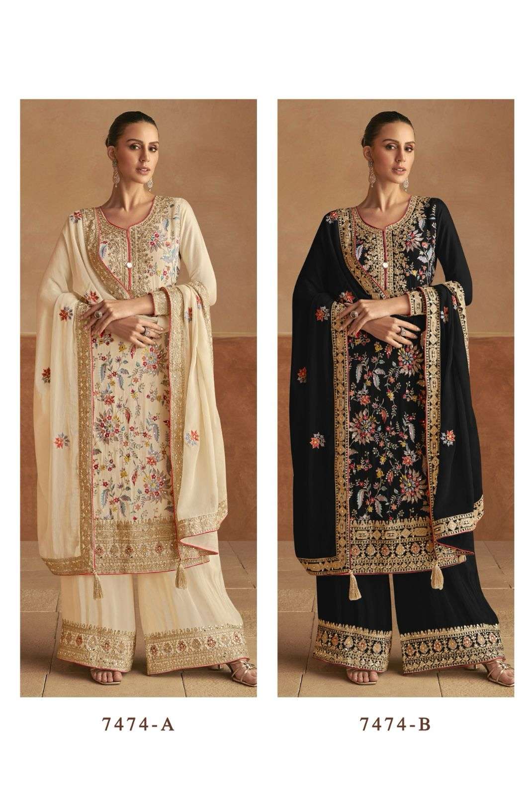 LAHZA BY GULKAYRA 7474-A & 7474-B SERIES REAL CHINON HEAVY WORK READYMADE DRESSES