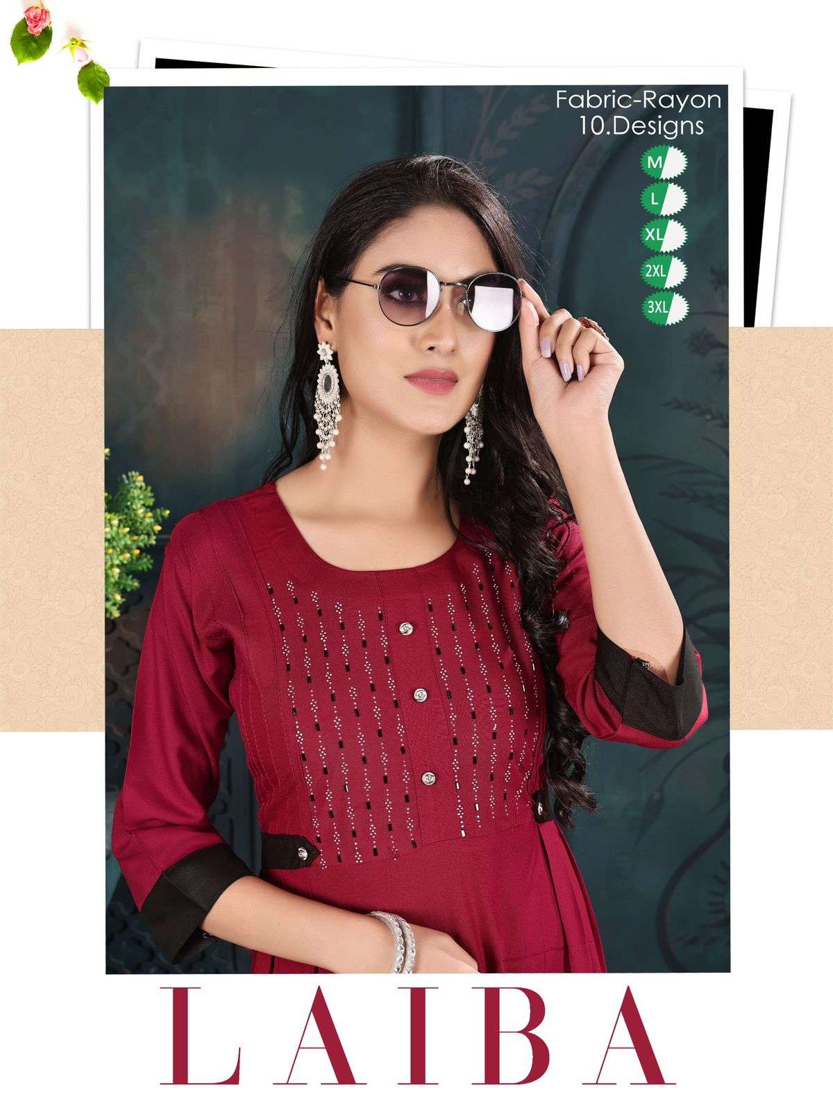 LAIBA BY AQSAWHOLESALE 101 TO 110 SERIES RAYON PLAIN EMBROIDERY WORK KURTIS