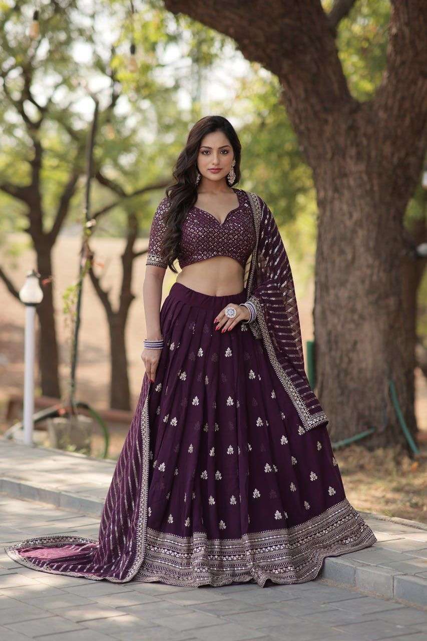 LW-7108 BY AQSAWHOLESALE FAUX BLOOMING GEORGETTE WORK LEHENGA