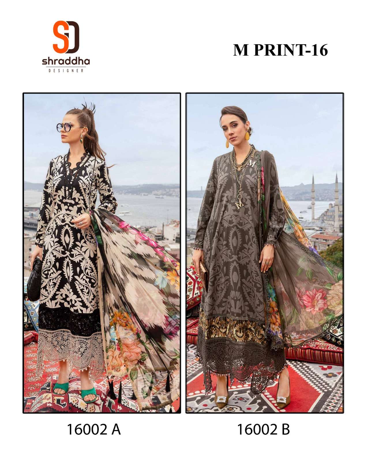 M PRINT 16002 NX BY SHRADDHA DESIGNER COTTON PRINT WORK PAKISTANI DRESSES