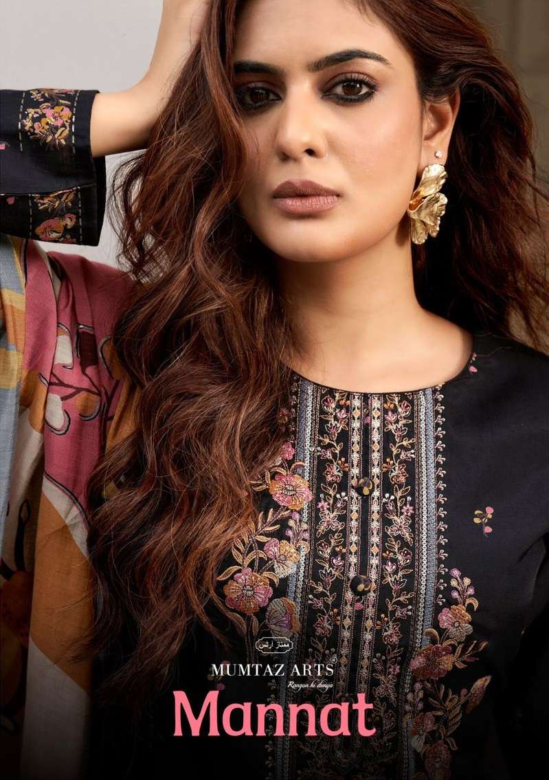 MANNAT BY MUMTAZ ARTS 4101 TO 4106 SERIES PURE MUSLIN PRINT WORK DRESSES