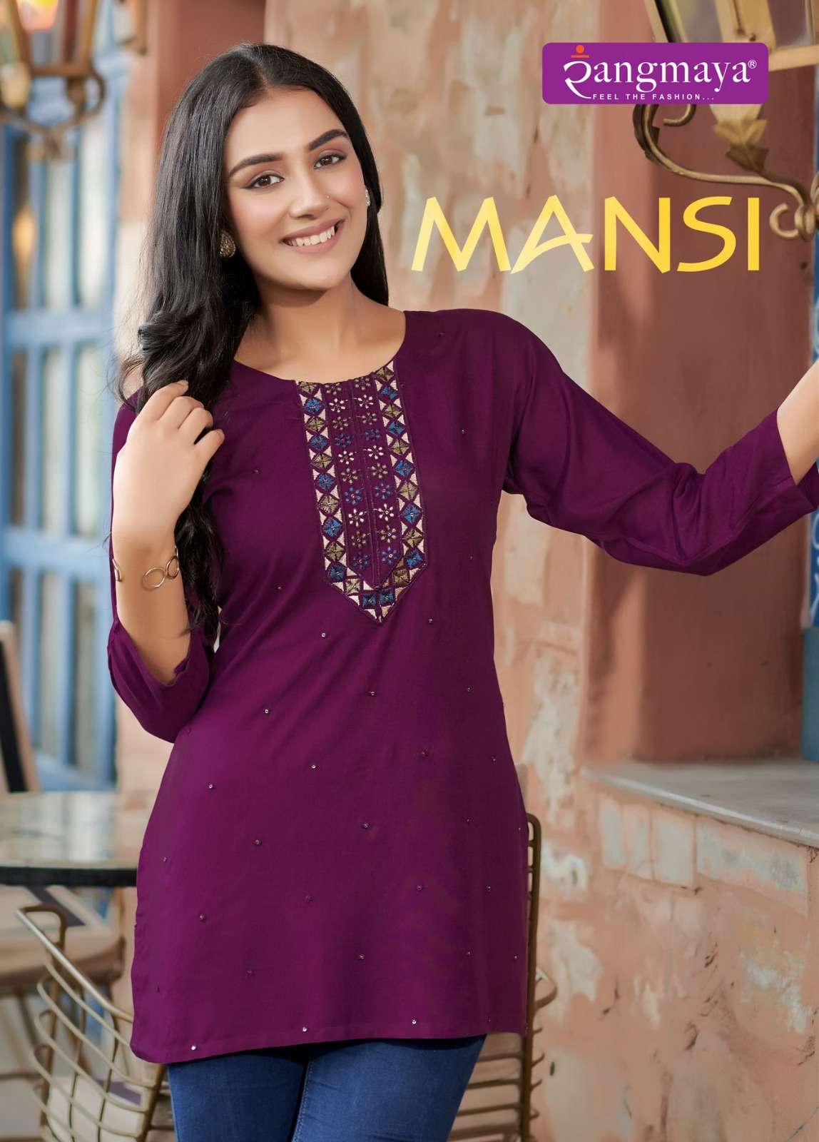 MANSI BY RANGMAYA 101 TO 108 SERIES RAYON WORK TOP TUNICS