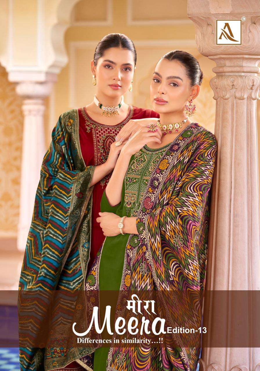 MEERA VOL-13 BY ALOK SUIT 1542-001 TO 1542-006 SERIES ZAM COTTON EMBROIDERY WORK DRESSES