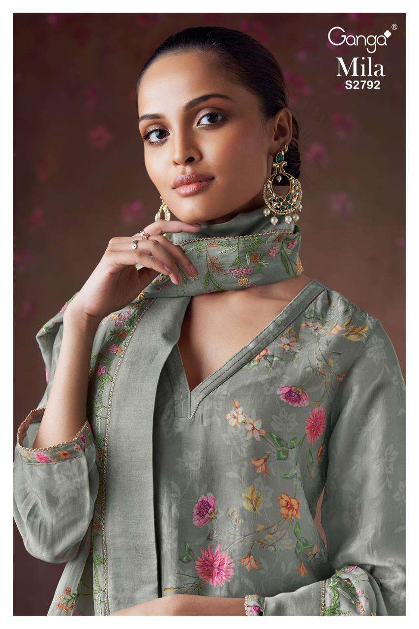 MILA BY GANGA FASHIONS S2792-A & S2792-B SERIES BEMBERG SILK PRINT WORK DRESSES