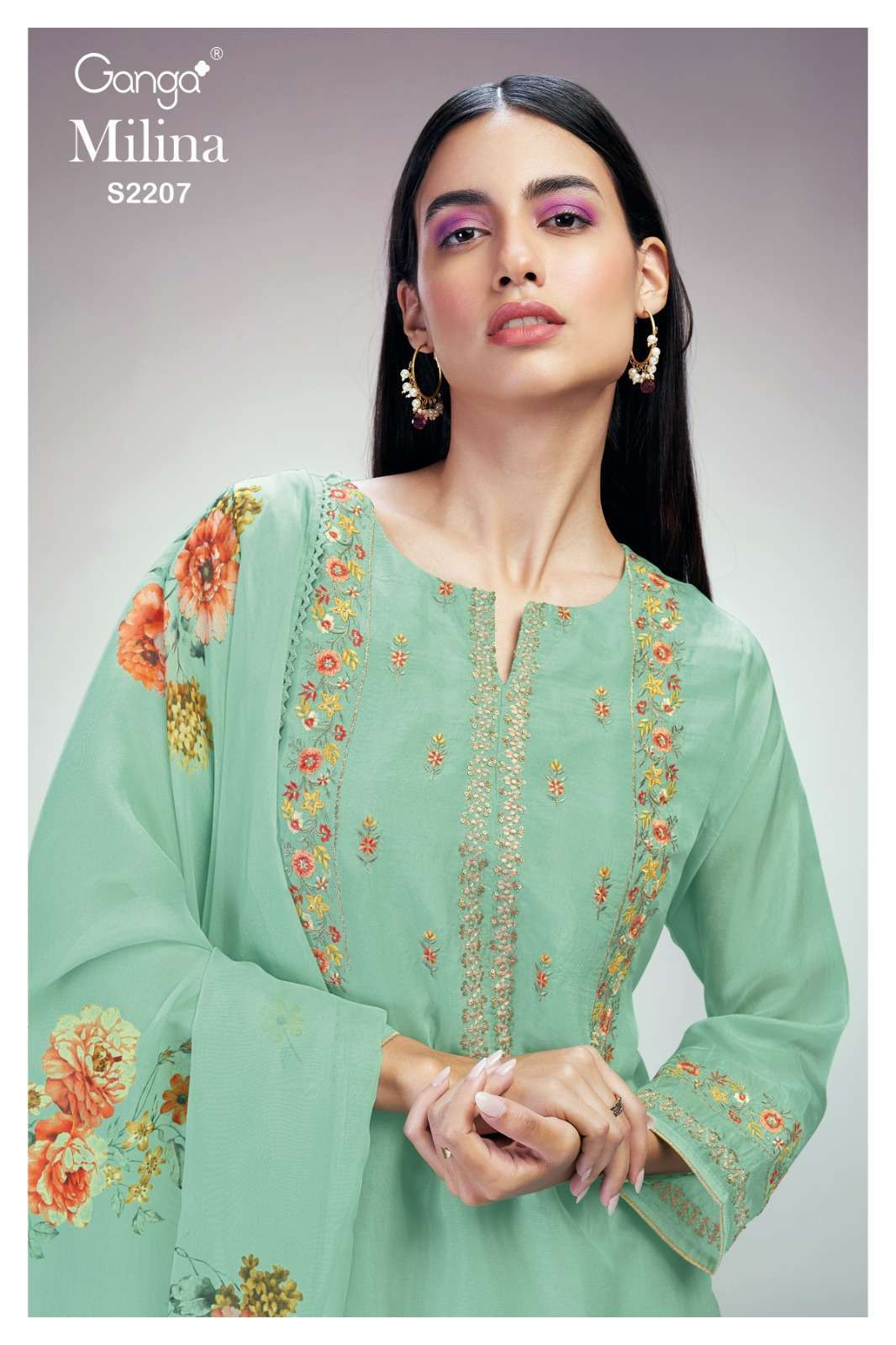 MILINA BY GANGA FASHIONS 2207-C TO 2207-H SERIES BEMBERG SILK EMBROIDERY WORK DRESSES