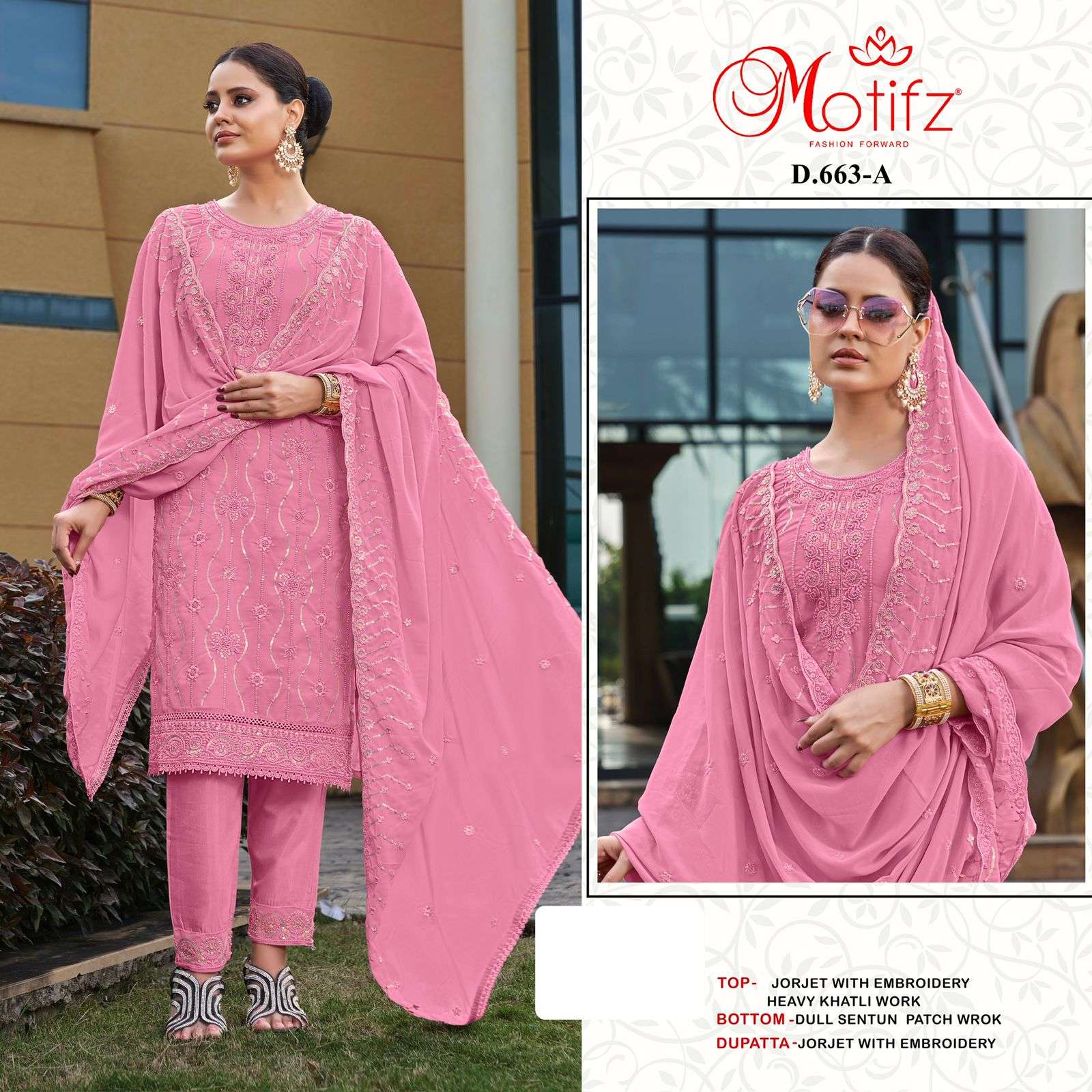 MOTIFZ 663-A TO 663-D SERIES BY MOTIFZ FASHION GEORGETTE HEAVY WORK PAKISTANI DRESSES