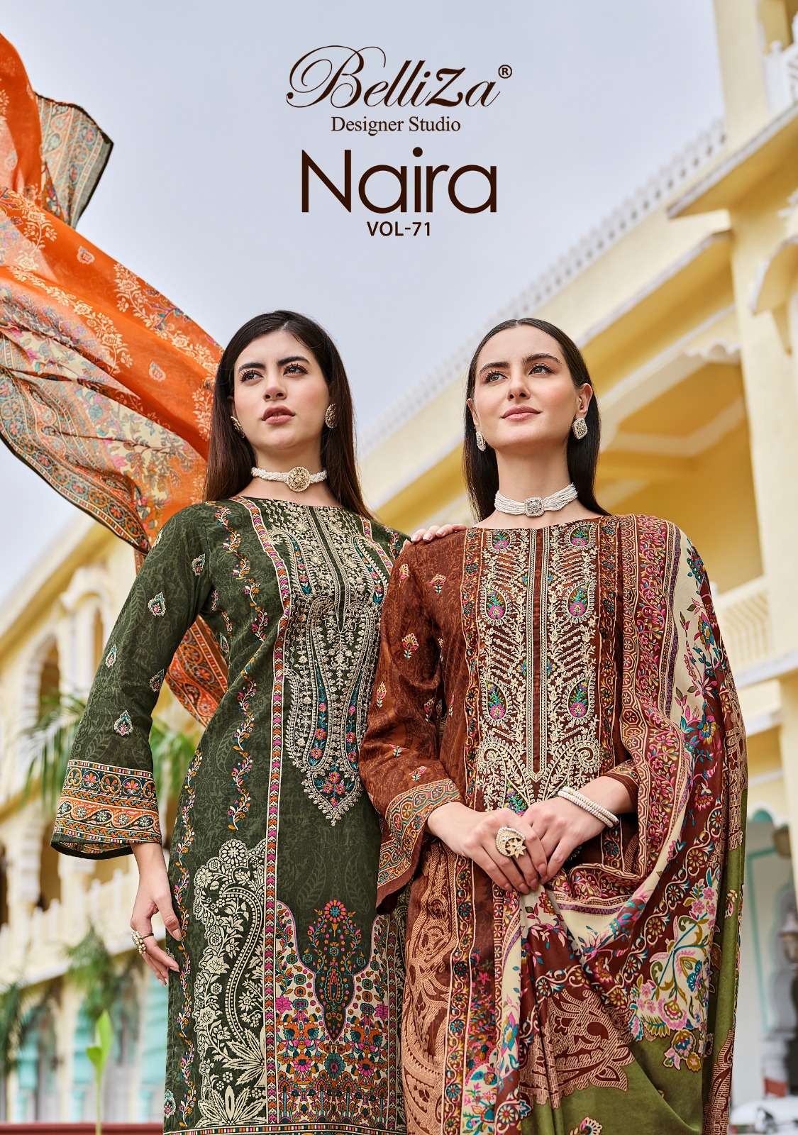 NAIRA VOL-71 BY BELLIZA 960-001 TO 960-008 SERIES COTTON PRINT WORK PAKISTANI DRESSES