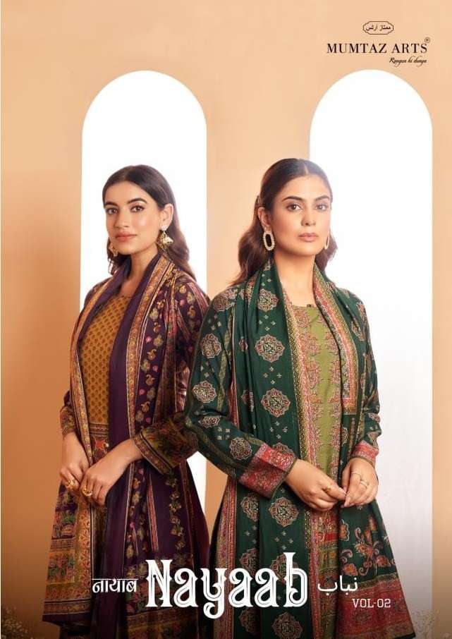 NAYAAB VOL-2 BY MUMTAZ ARTS 4001 TO 4006 SERIES MUSLIN PRINT EMBROIDERY WORK DRESSES