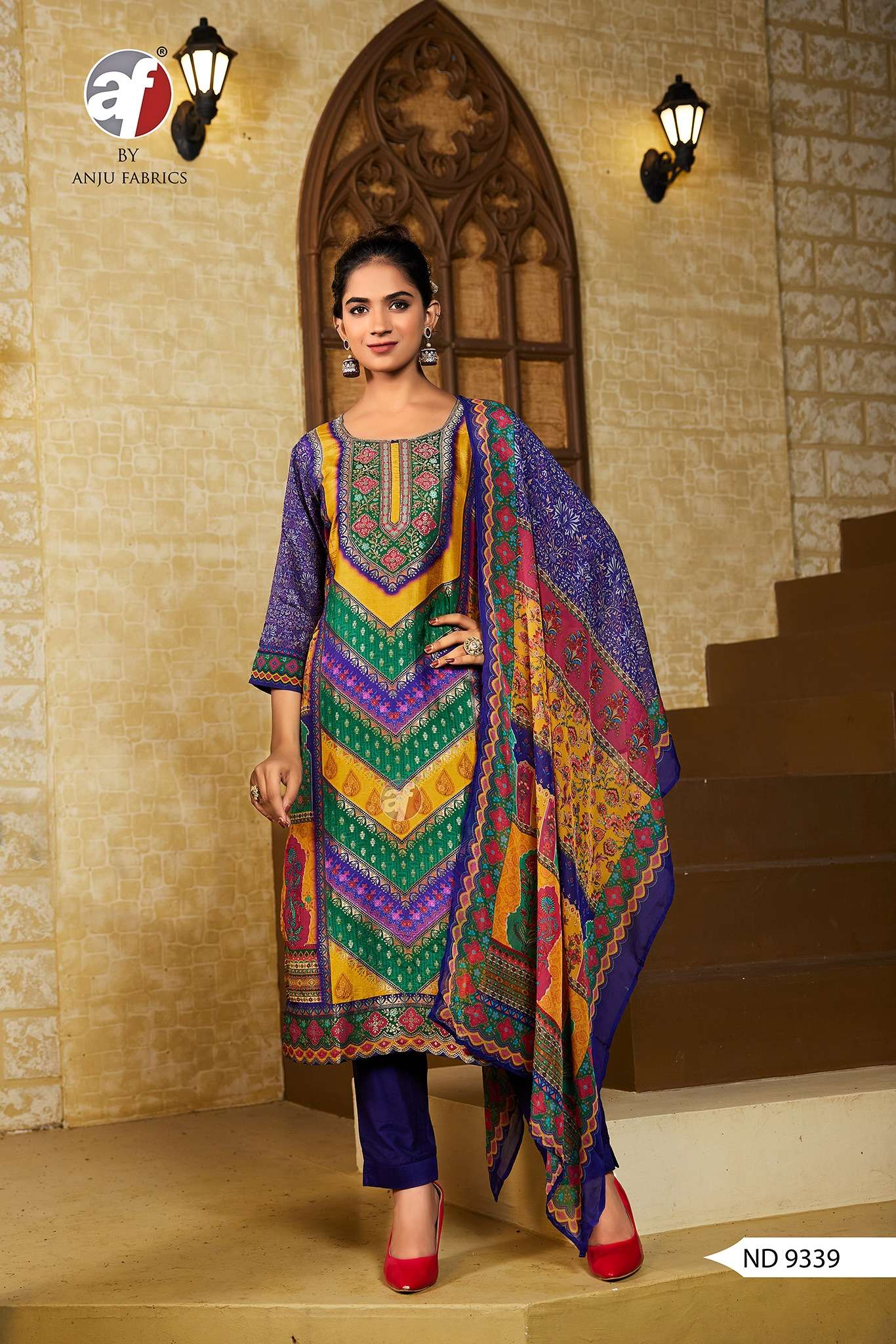 ND-9339 HIT DESIGN BY ANJU FABRICS RUSSIAN SILK PRINT WORK READYMADE DRESS