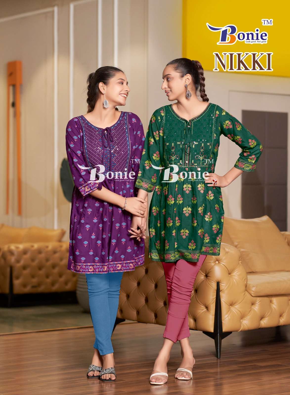 NIKKI BY BONIE 1001 TO 1006 SERIES RAYON PRINT WORK TUNICS