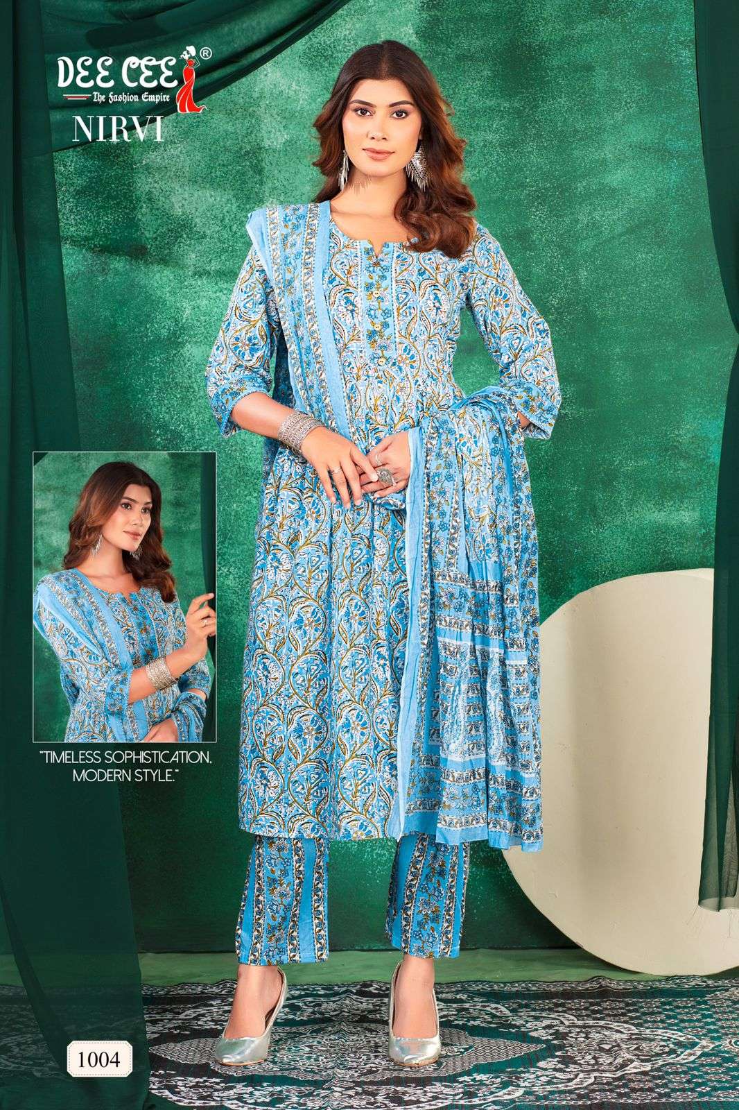 NIRVI BY DEE CEE 1001 TO 1006 SERIES CAMBRIC COTTON PRINT WORK READYMADE DRESSES