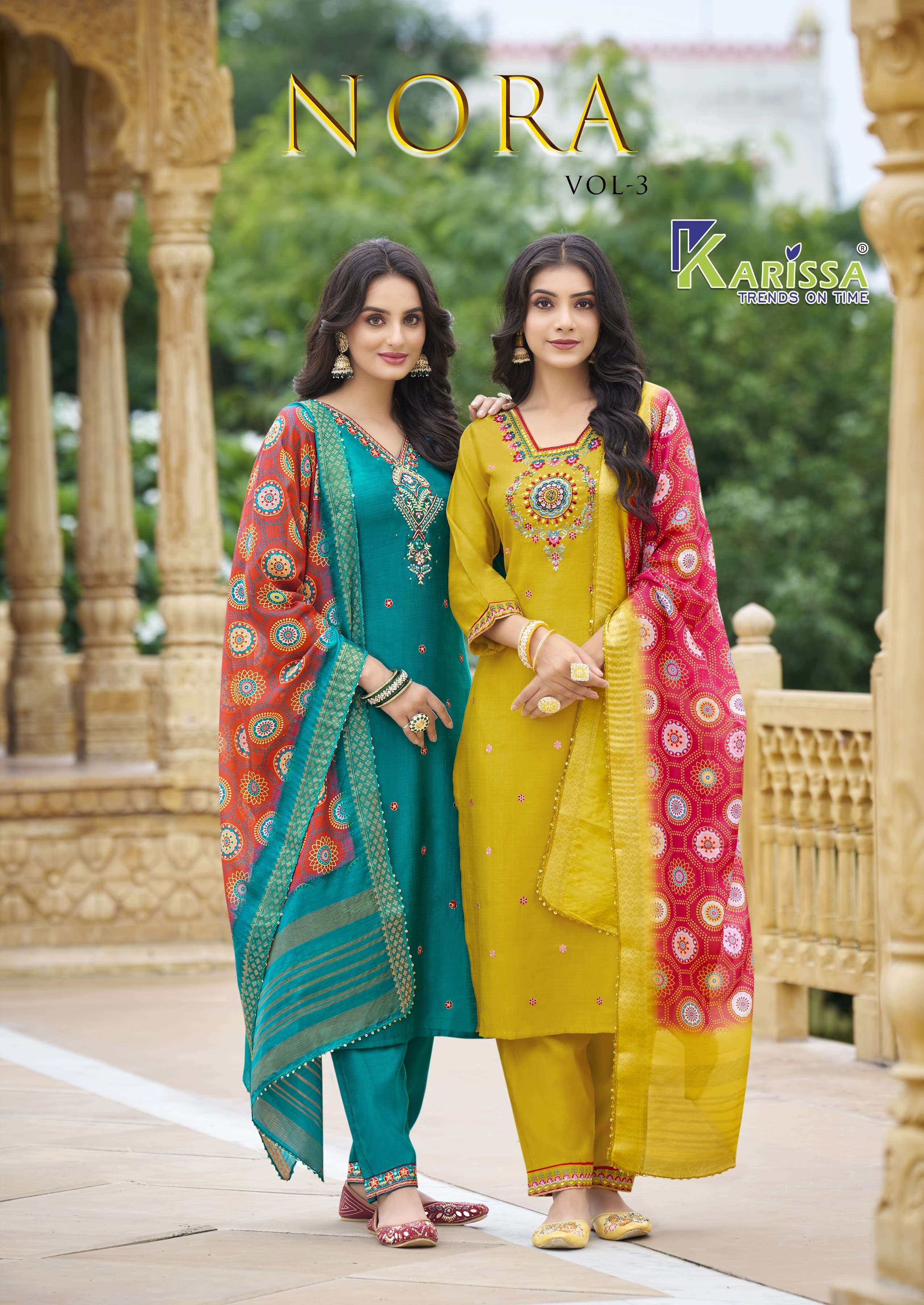 NORA VOL-3 BY KARISSA 3001 TO 3006 SERIES PURE VISCOSE EMBROIDERY READYMADE DRESSES