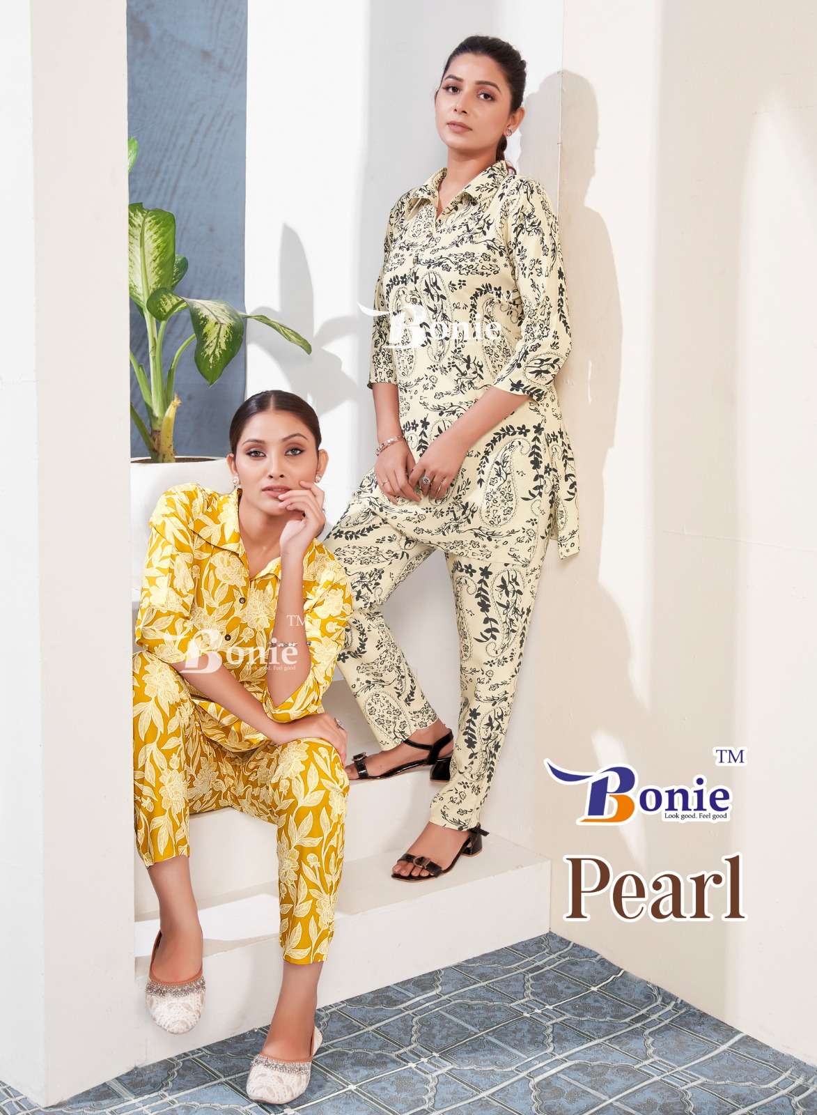 PEARL BY BONIE 1001 TO 1006 SERIES RAYON PRINT WORK CO-ORD SET