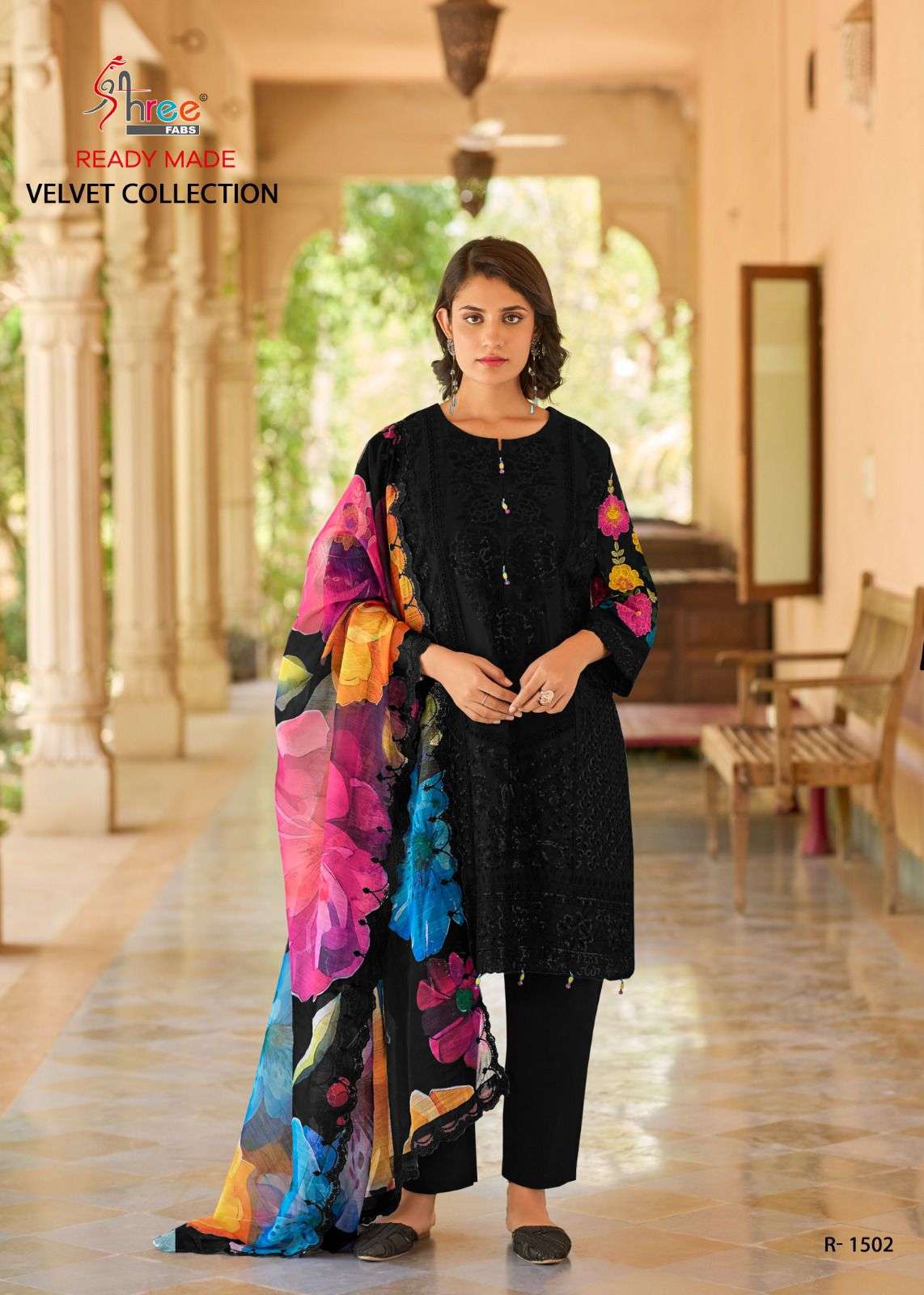 R-1502 COLOURS BY SHREE FABS 1502-A TO 1502-D SERIES VELVET HEAVY WORK READYMADE DRESSES