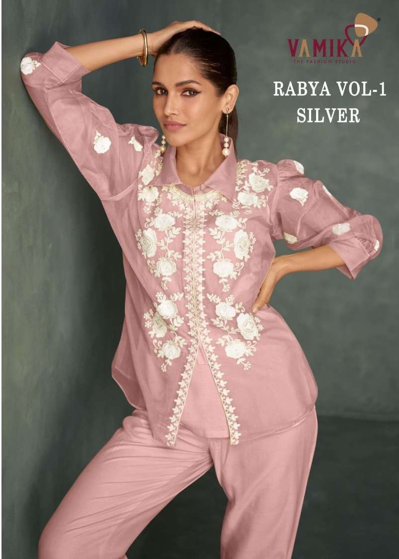 RABYA VOL-1 BY VAMIKA 3101-A TO 3101-E SERIES RAYON EMBROIDERY WORK CO-ORD SET