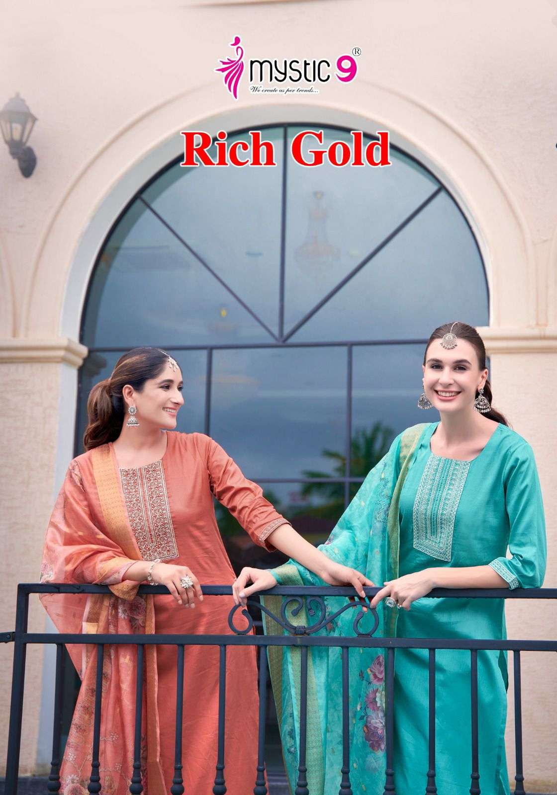 RICH GOLD VOL-2 BY MYSTIC9 2001 TO 2008 SERIES COTTON SATIN WORK READYMADE DRESSES