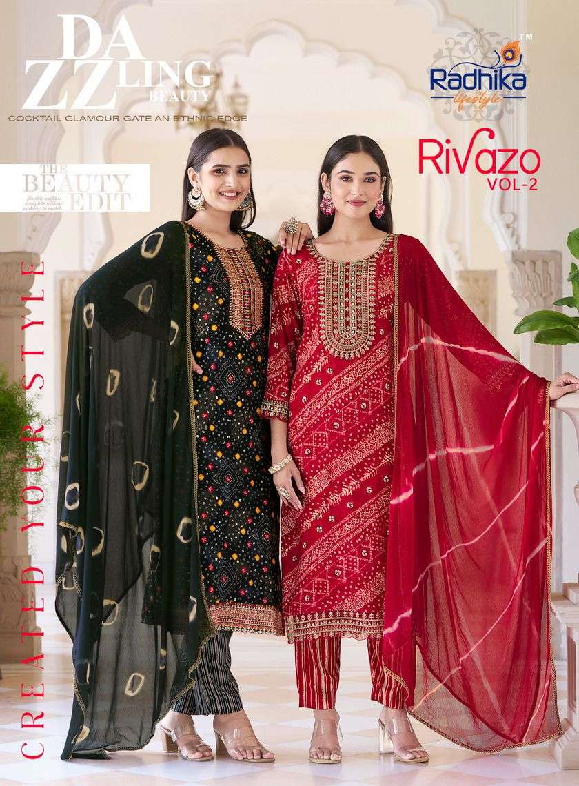 RIVAZO VOL-2 BY RADHIKA LIFESTYLE 2001 TO 2006 SERIES RAYON PRINT WORK READYMADE DRESSES