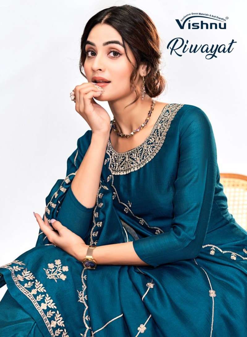 RIWAYAT BY VISHNU 67001 TO 67012 SERIES VICHITRA FABRIC EMBROIDERY WORK DRESSES