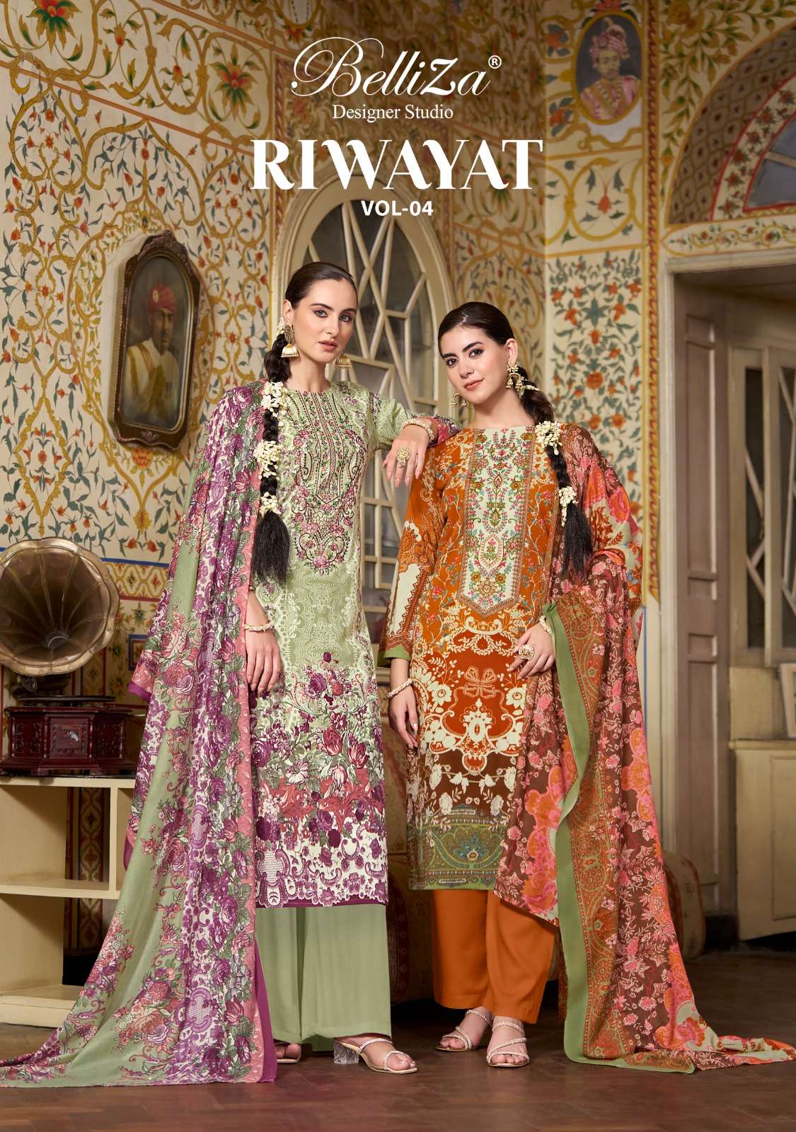 RIWAYAT VOL-4 BY BELLIZA 962-001 TO 962-008 SERIES RAYON PRINT EMBROIDERY WORK DRESSES