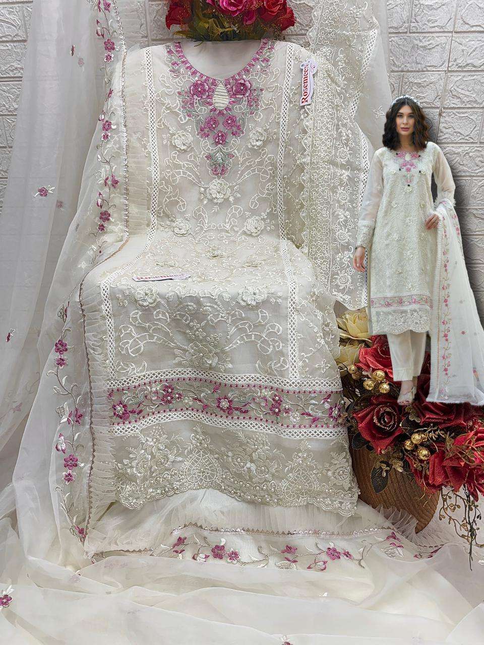 ROSEMEEN 1759-A TO 1759-D SERIES BY FEPIC ORGANZA EMBROIDERY WORK PAKISTANI DRESSES