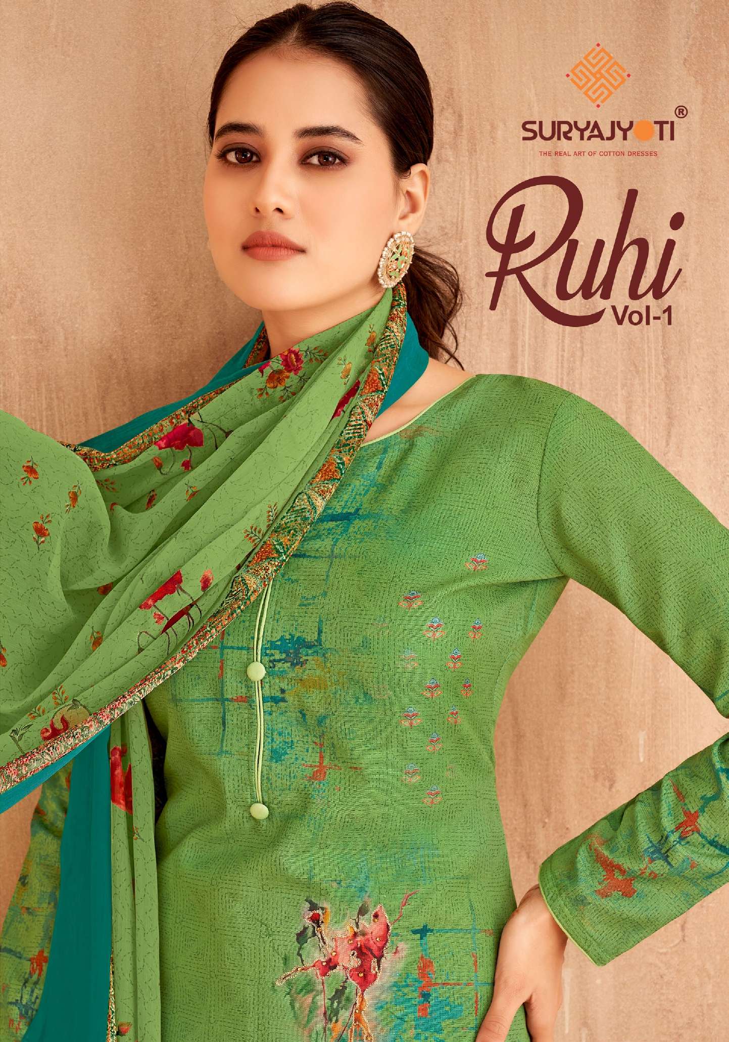 RUHI VOL-1 BY SURYAJYOTI 1001 TO 1008 SERIES COTTON PRINT HANDWORK DRESSES