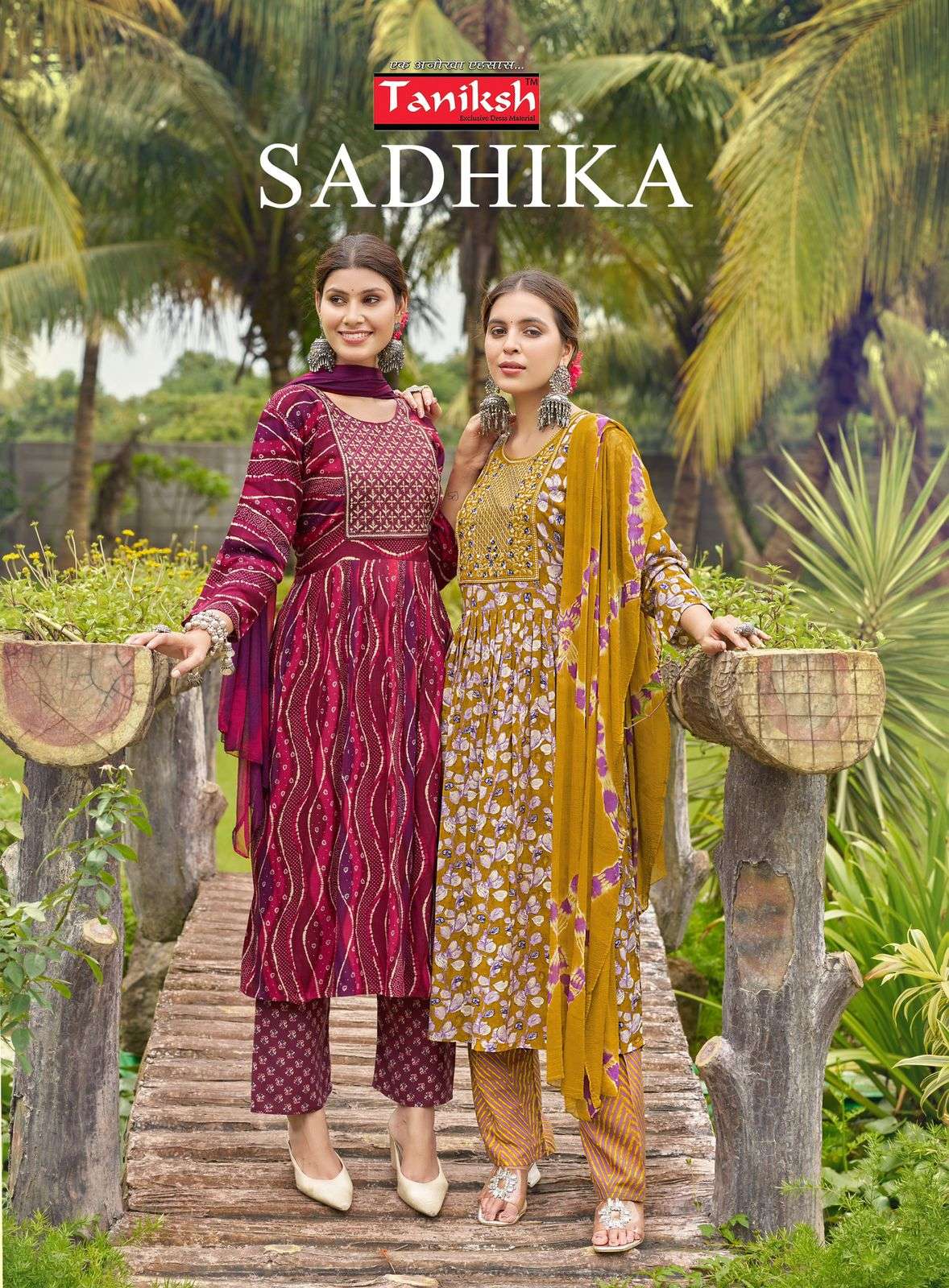 SADHIKA BY TANIKSH 1001 TO 1008 SERIES RAYON PRINT WORK READYMADE DRESSES