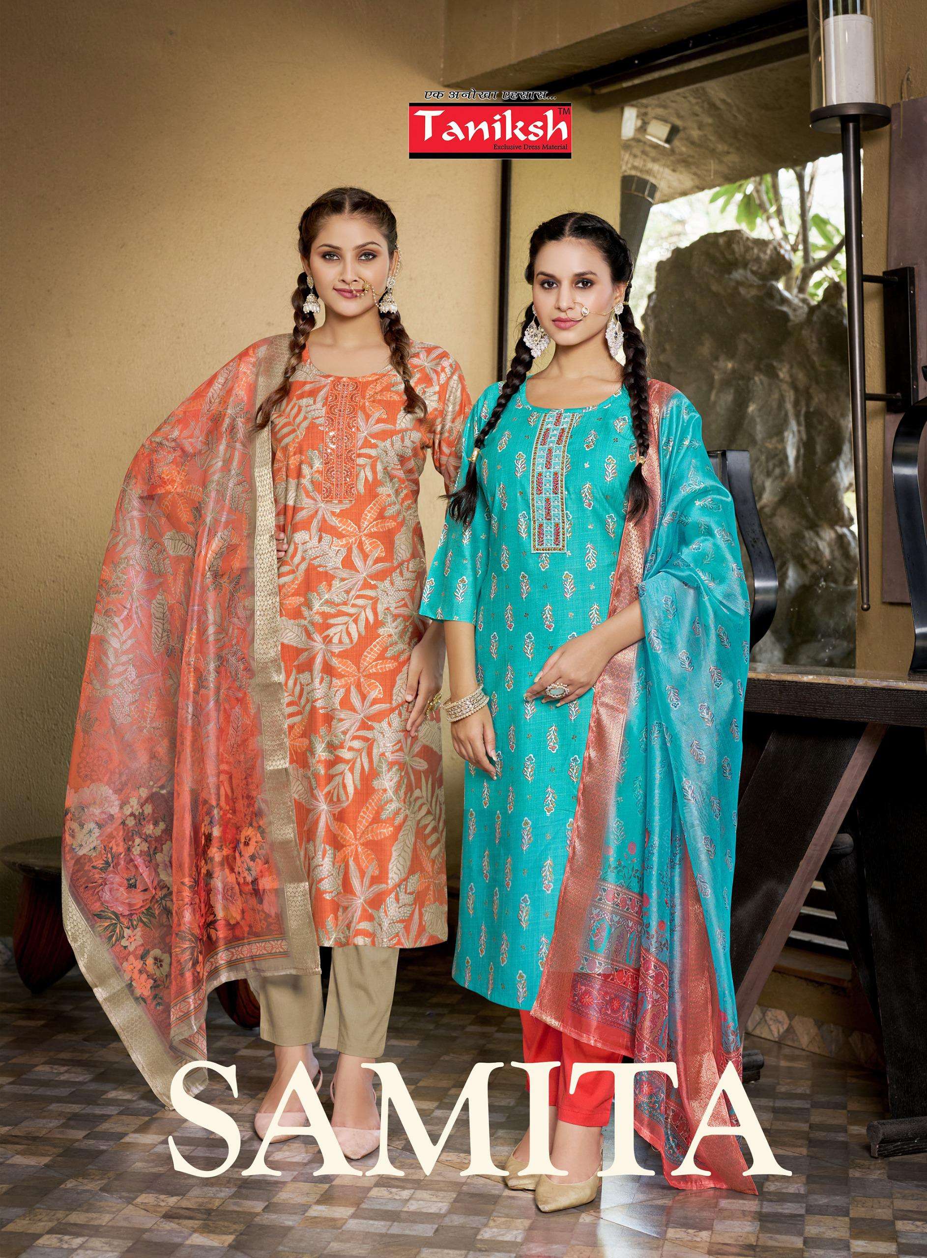 SAMITA BY TANIKSH 1001 TO 1008 SERIES VERTICAL PRINT WORK READYMADE DRESSES