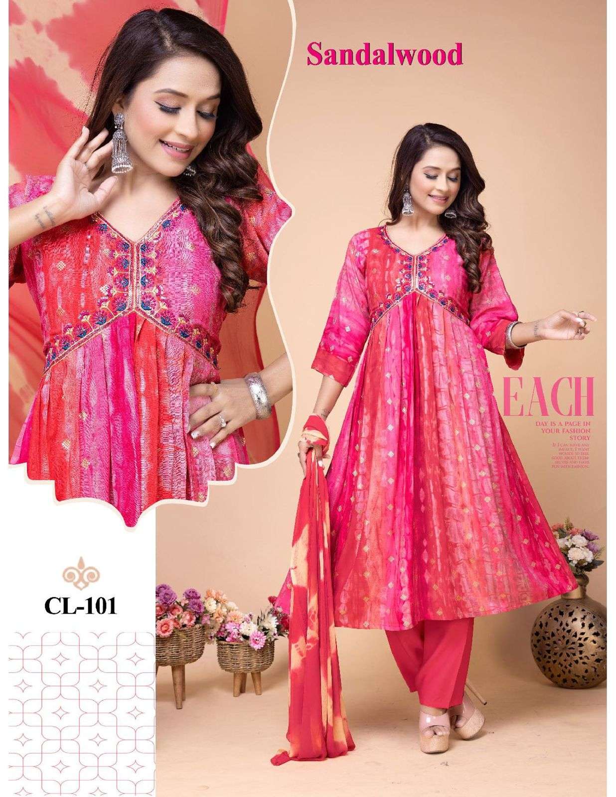 SANDALWOOD BY AQSAWHOLESALE 101 TO 108 SERIES RAYON FOIL PRINT WORK READYMADE DRESSES