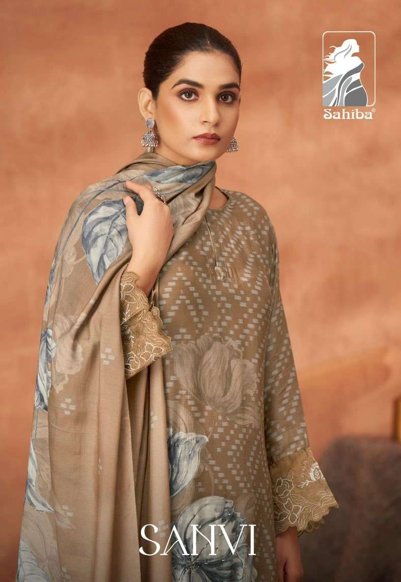 SANVI BY SAHIBA 844 TO 888 SERIES MUSLIN SILK PRINT WORK DRESSES