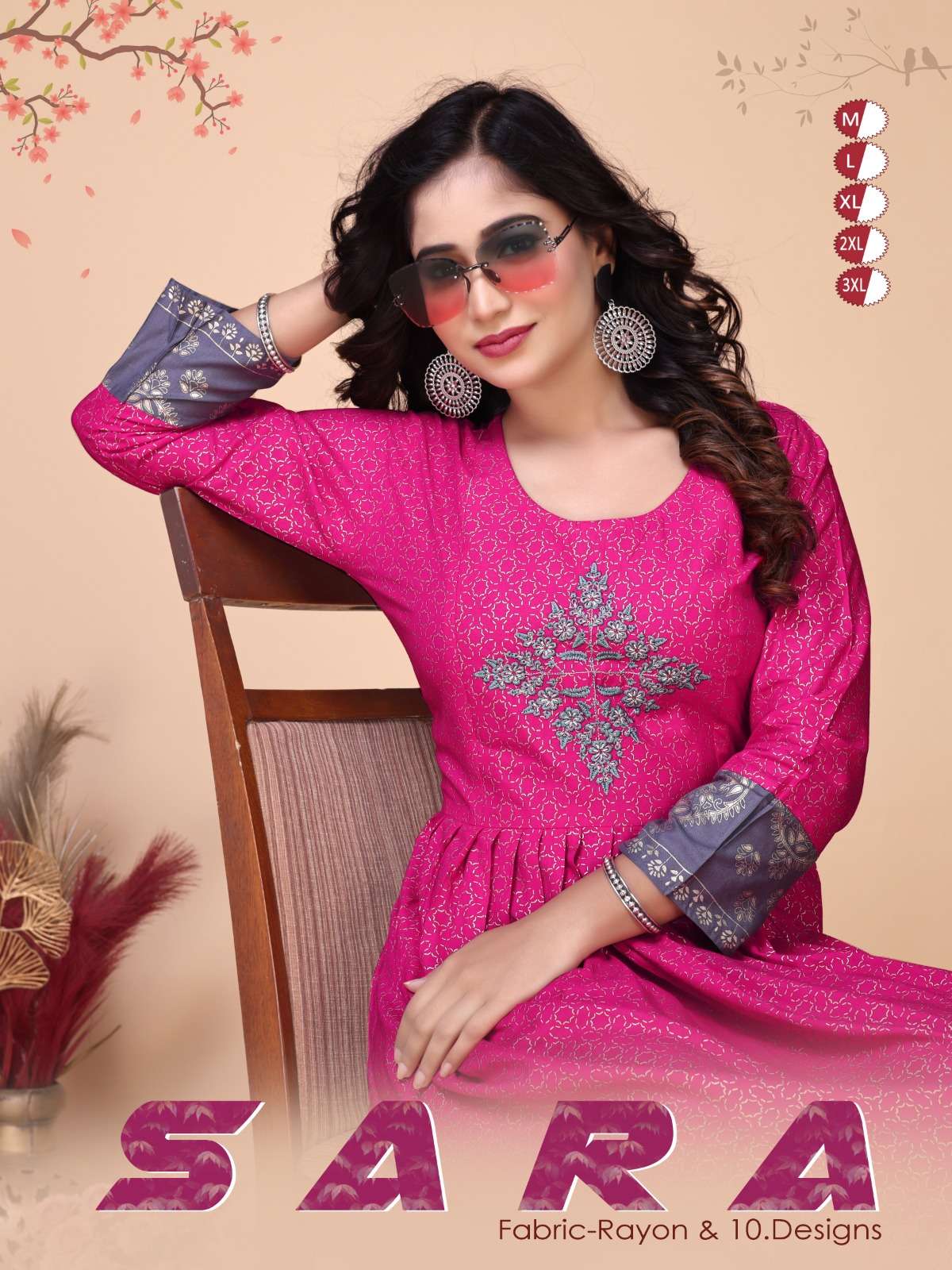 SARA BY AQSAWHOLESALE 101 TO 110 SERIES RAYON PRINT EMBROIDERY WORK KURTIS