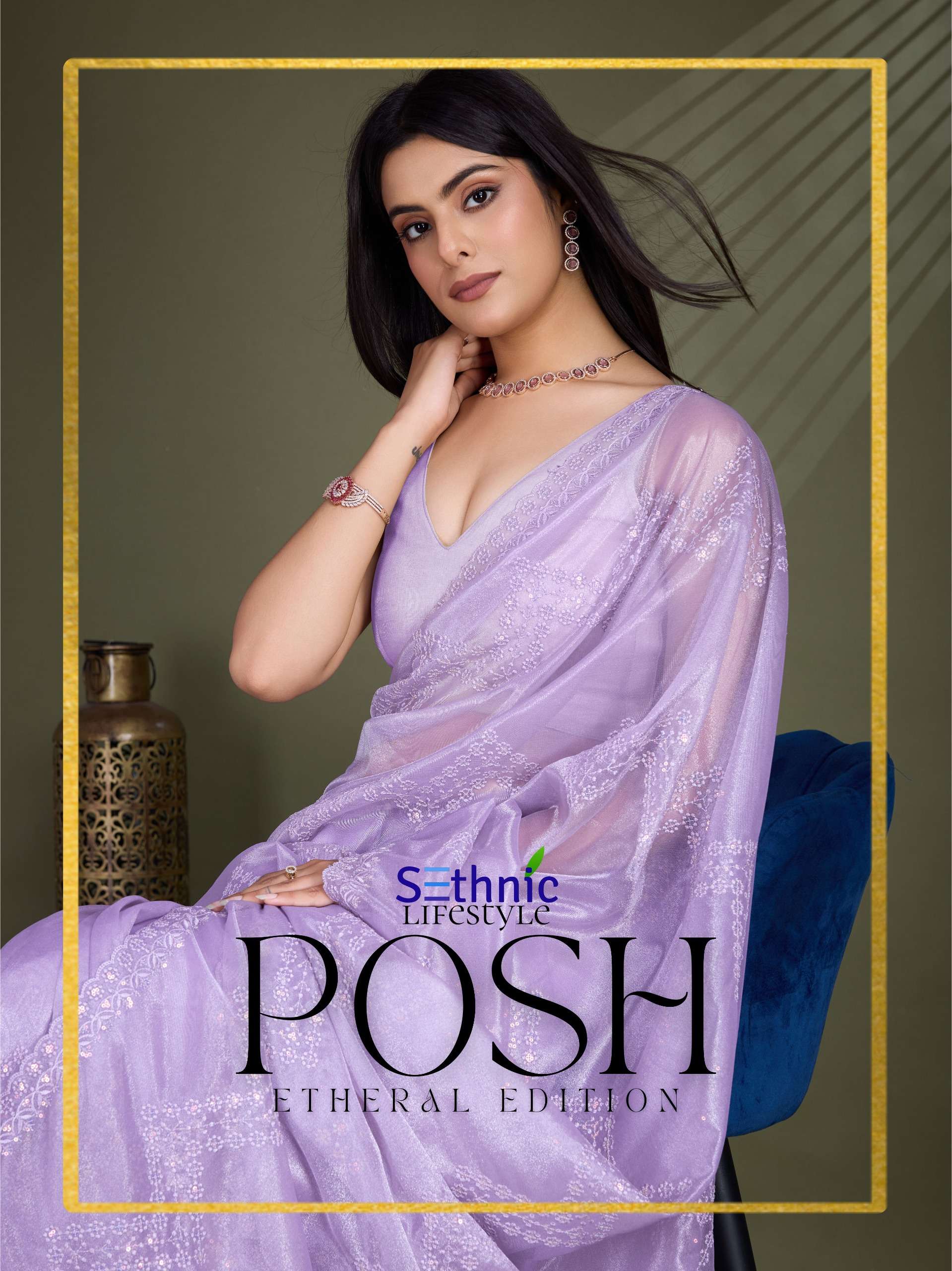 SETHNIC POSH BY AQSAWHOLESALE 24001 TO 24003 SERIES SHIMMER NET WORK SAREES