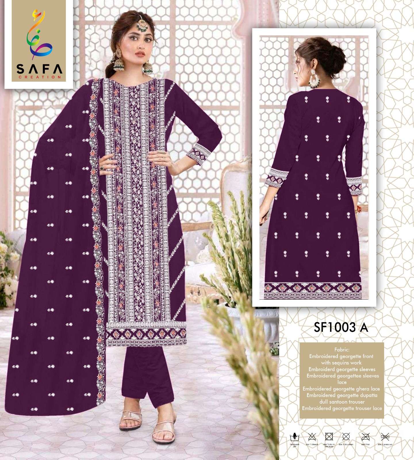 SF-1003 COLOURS BY SAFA CREATION 1003-A TO 1003-D SERIES GEORGETTE HANDWORK DRESSES