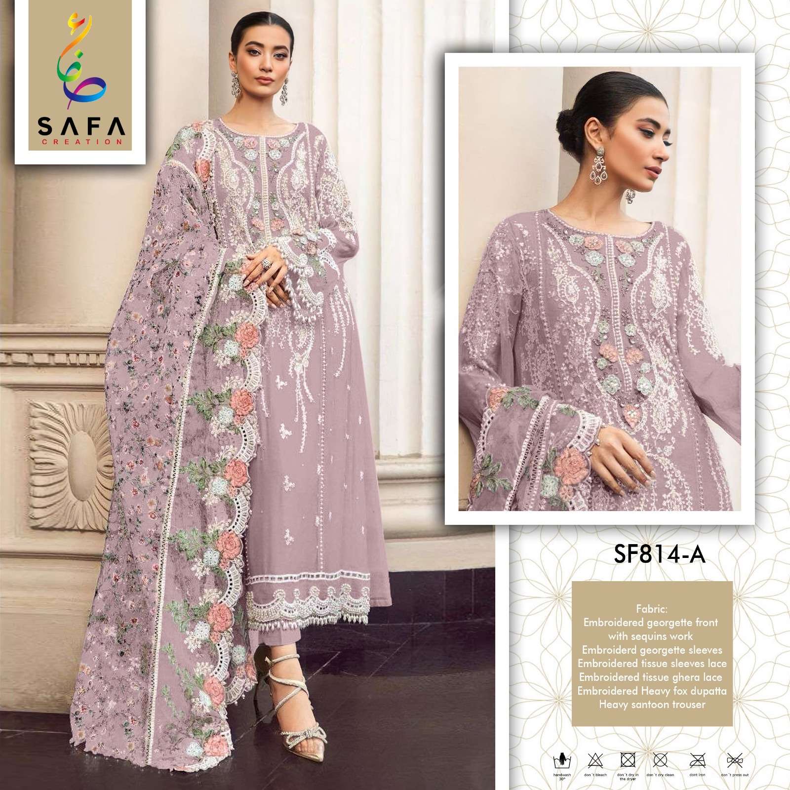 SF 814-A TO 814-D SERIES BY SAFA CREATION GEORGETTE HEAVY EMBROIDERY WORK DRESSES