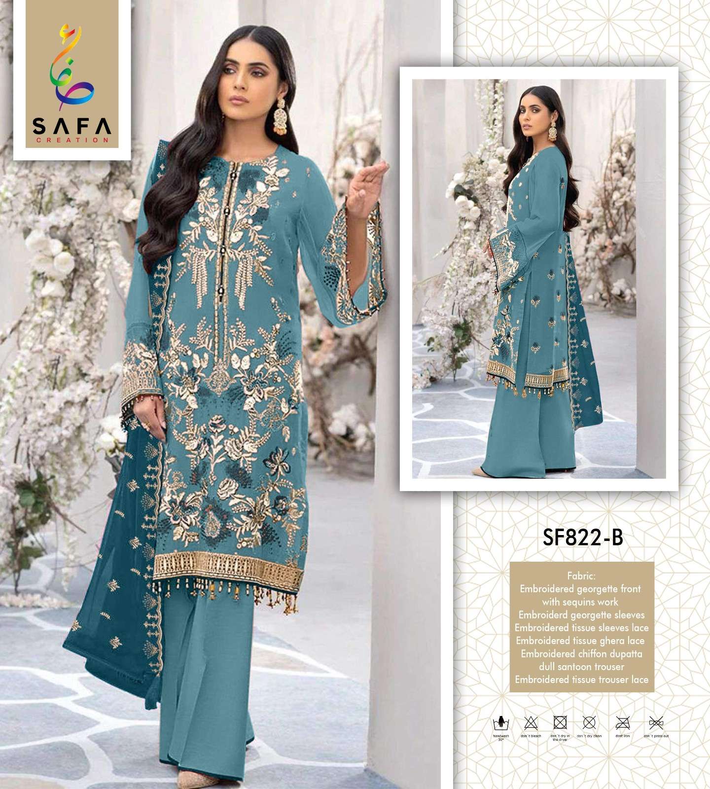 SF-822 COLOURS BY SAFA CREATION 822-A TO 822-D SERIES GEORGETTE HEAVY WORK DRESSES