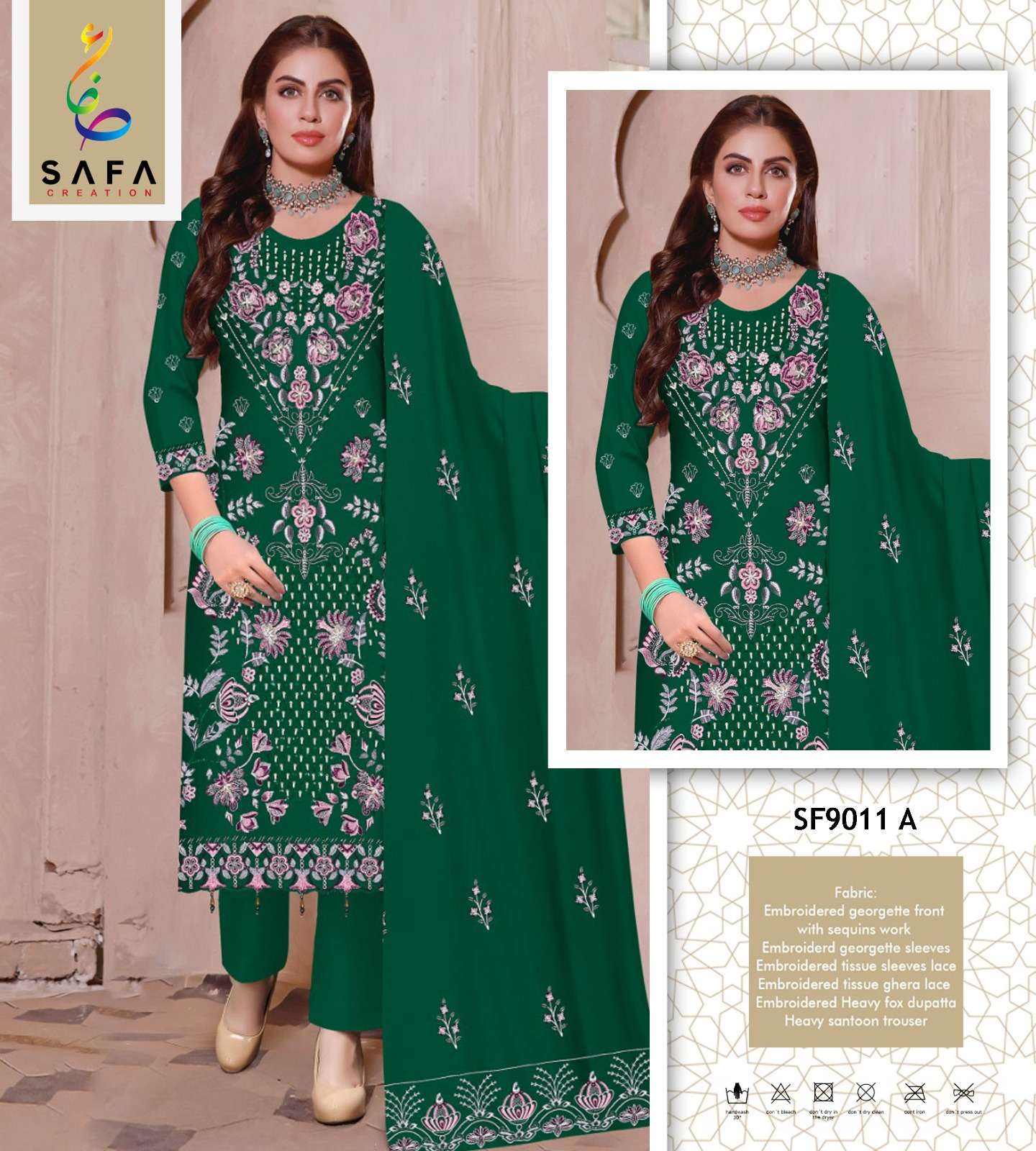 SF-9011 COLOURS BY SAFA CREATION 9011-A TO 9011-D SERIES GEORGETTE WORK PAKISTANI DRESSES