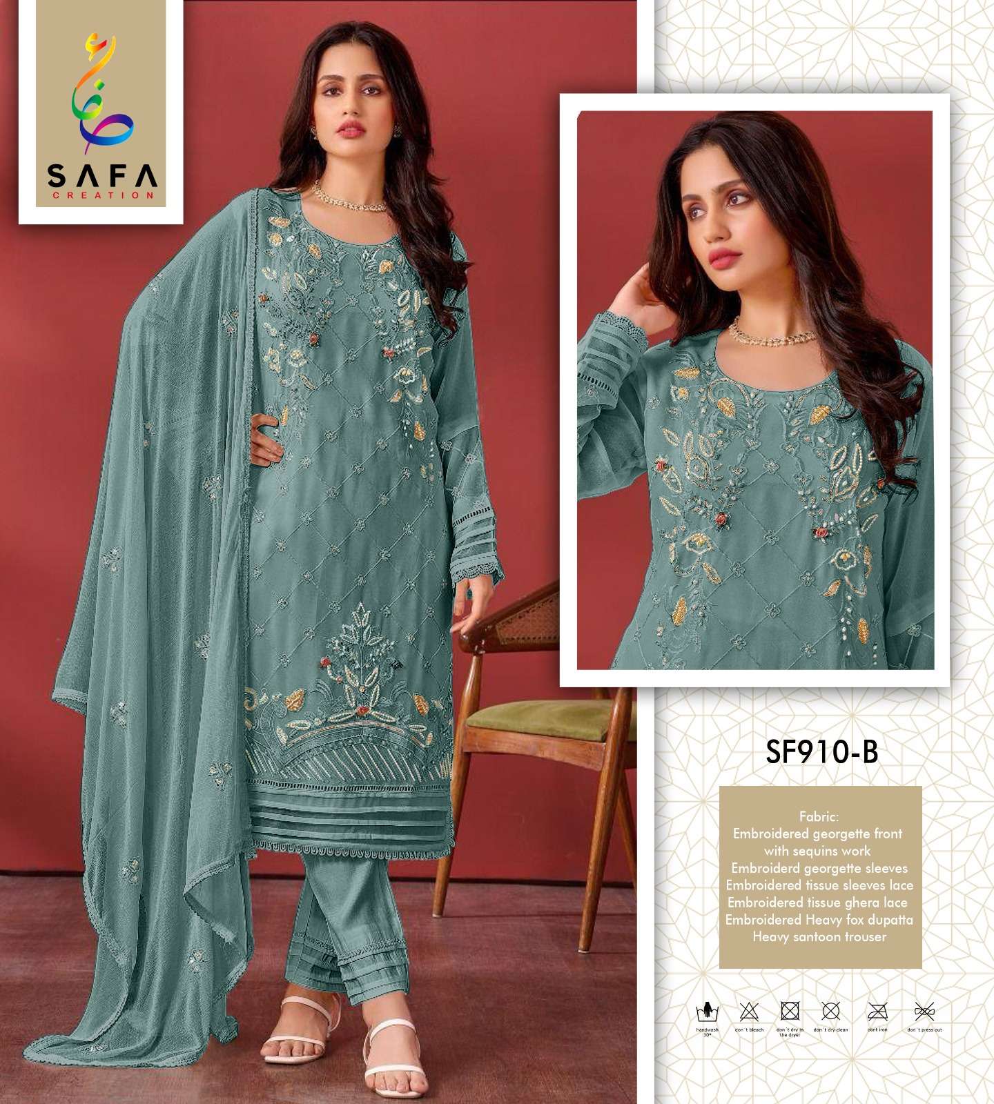 SF-910 COLOURS BY SAFA CREATION 910-B TO 910-D SERIES GEORGETTE WORK PAKISTANI DRESSES