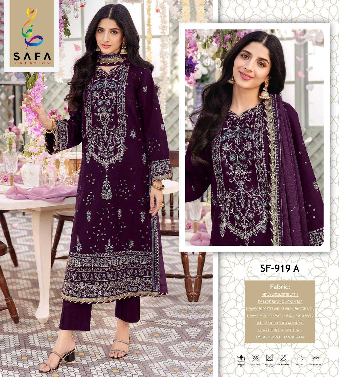 SF-919 COLOURS BY SAFA CREATION 919-A TO 919-D SERIES GEORGETTE HEAVY WORK DRESSES