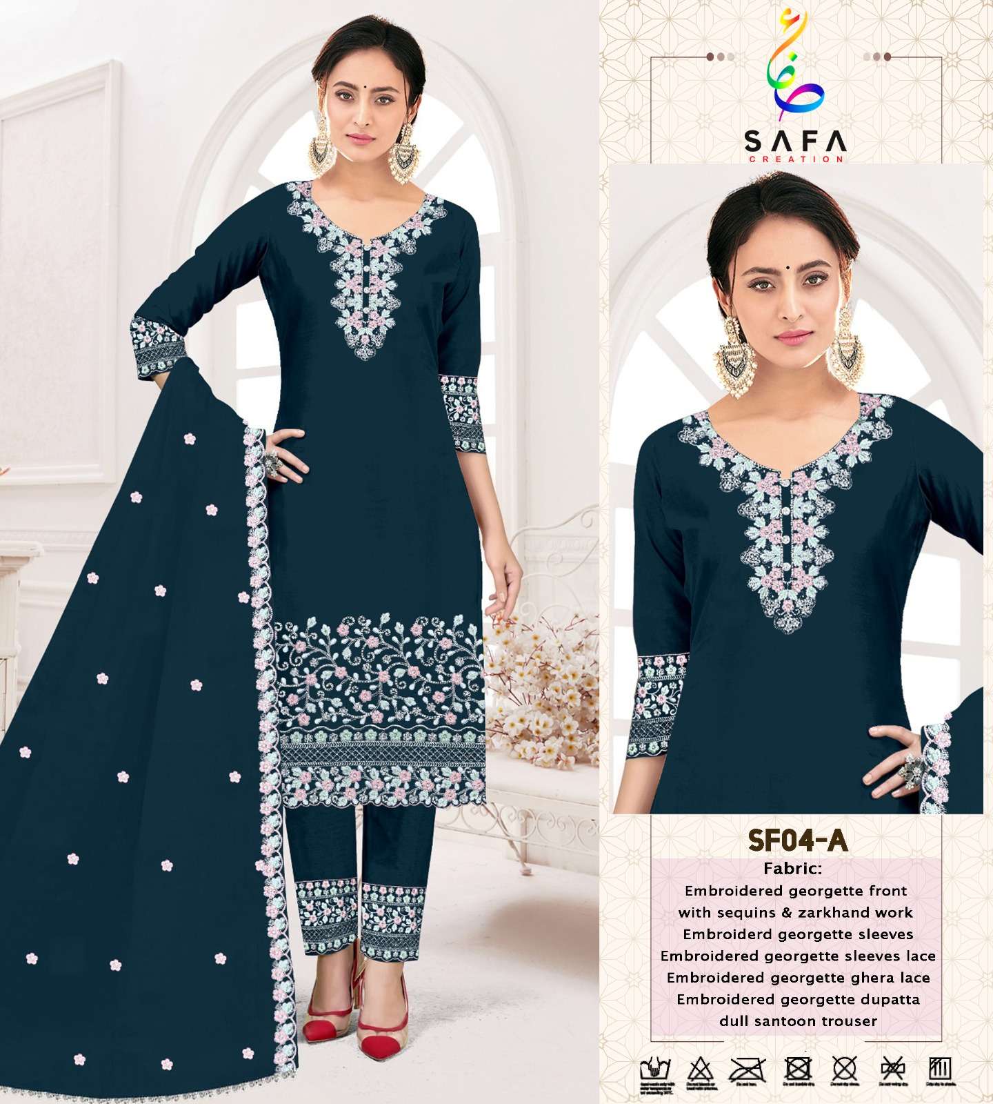 SF04 COLOURS BY SAFA CREATION 04-A TO 04-F SERIES GEORGETTE HEAVY WORK DRESSES